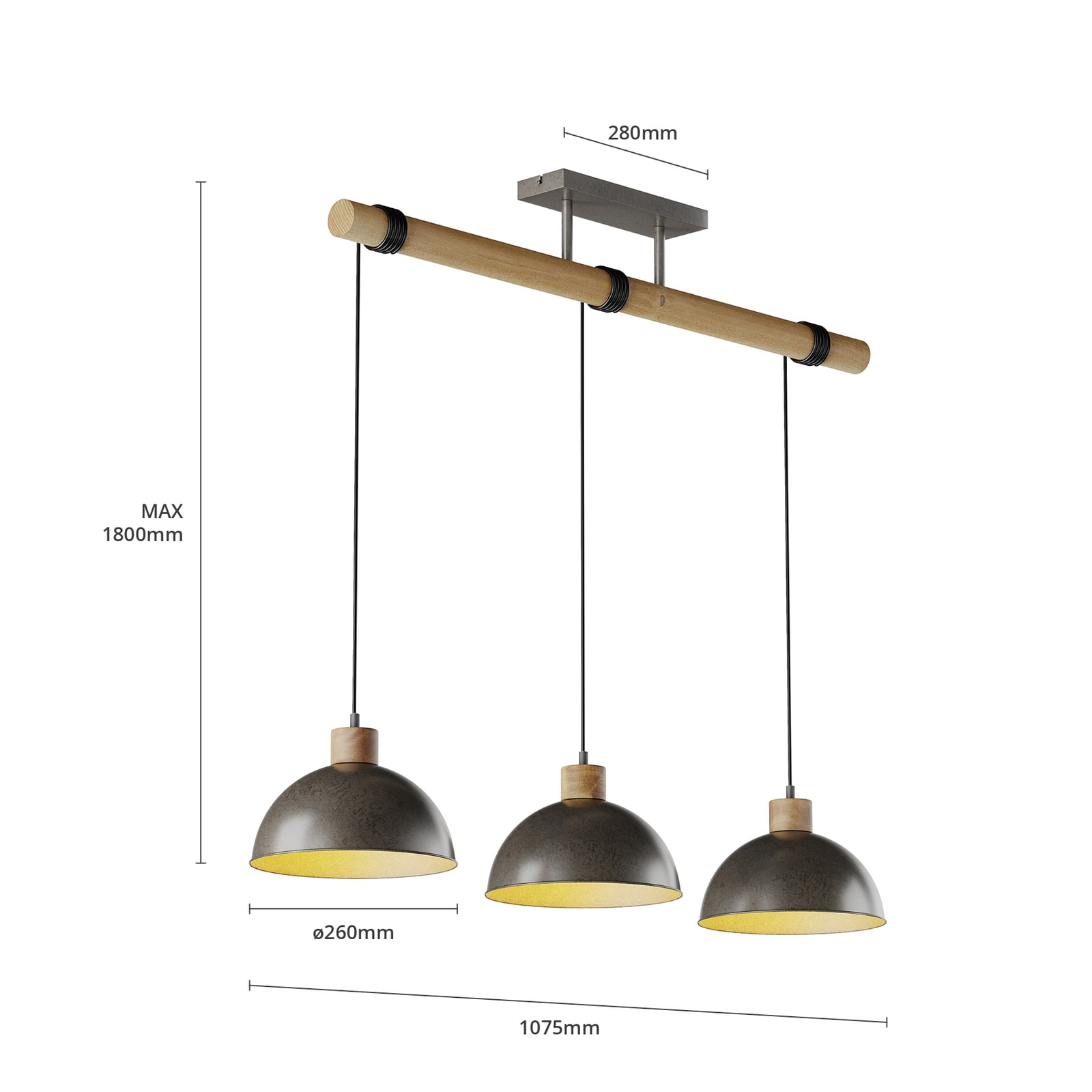 Lindby Hängeleuchte Holgar LED Pendelleuchte dimmbar grau Holz Metall E27 3-flg - 4251096571271