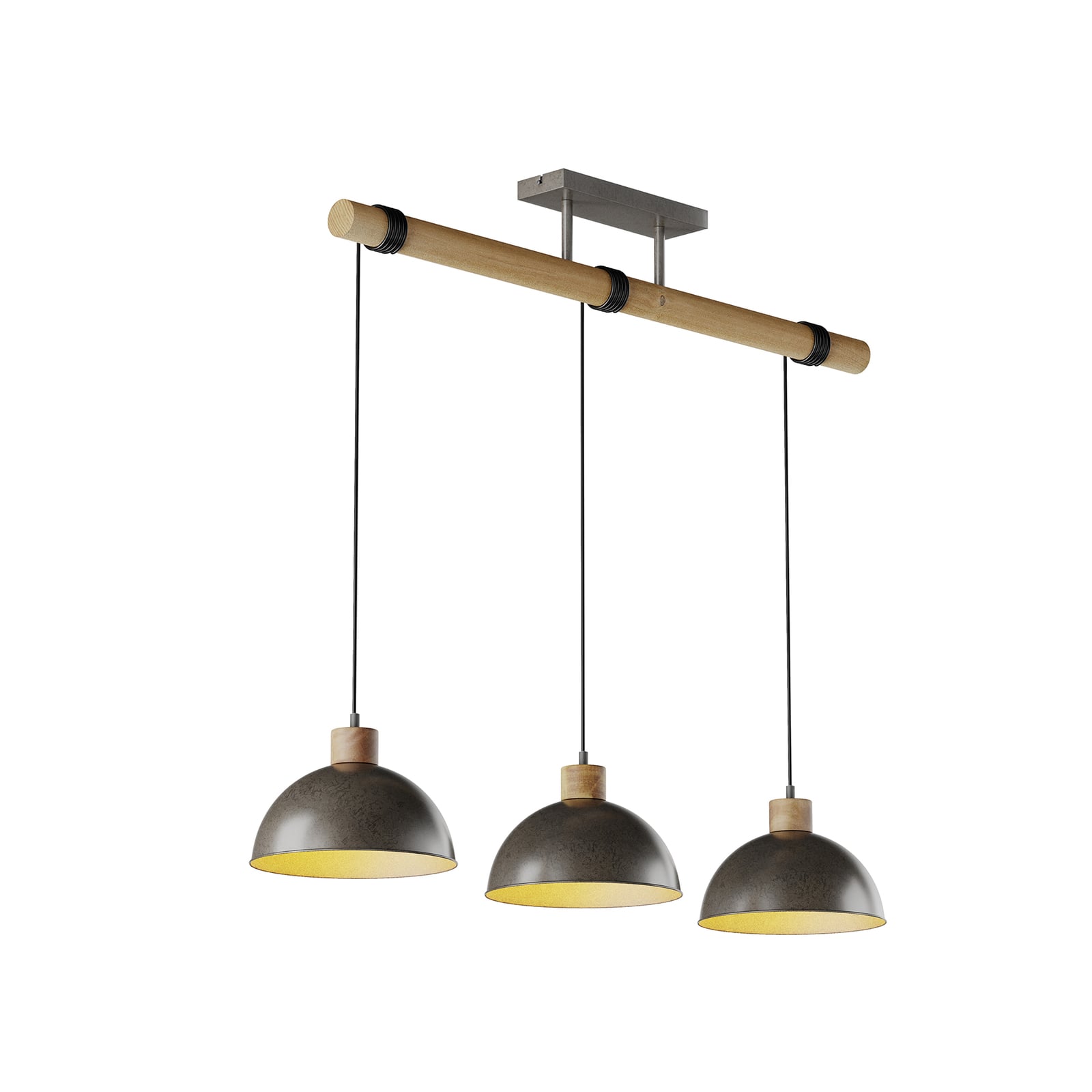 Lindby Hängeleuchte Holgar LED Pendelleuchte dimmbar grau Holz Metall E27 3-flg - 4251096571271