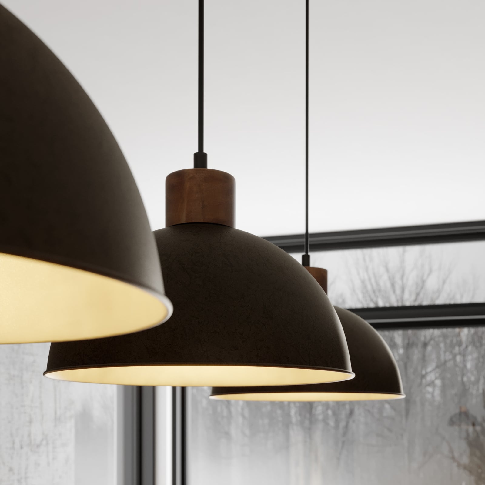 Lindby Hängeleuchte Holgar LED Pendelleuchte dimmbar grau Holz Metall E27 3-flg - 4251096571271