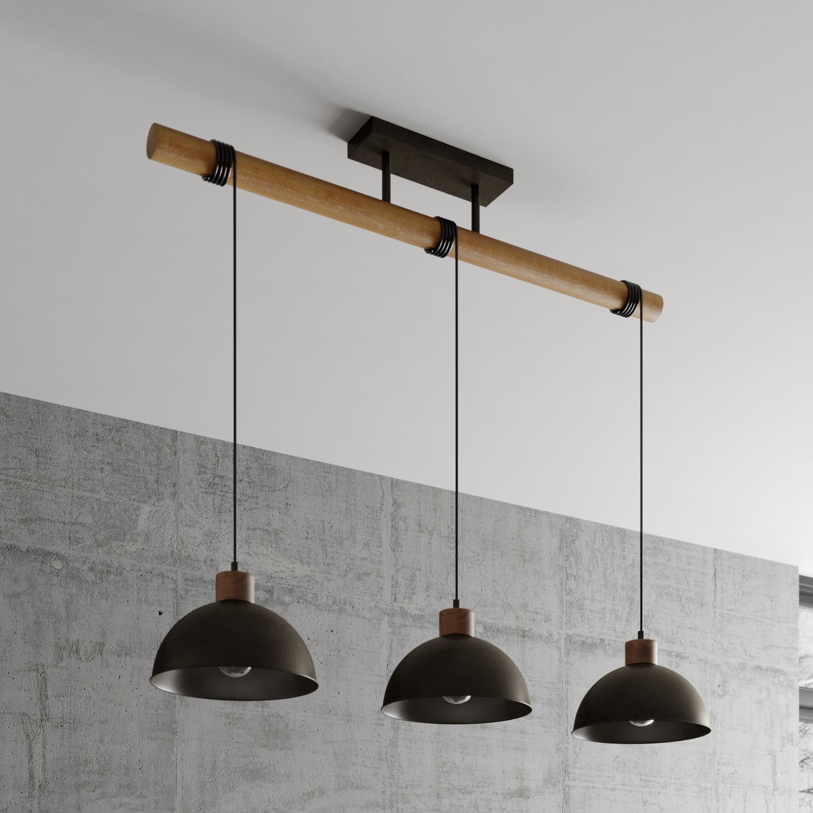 Lindby Hängeleuchte Holgar LED Pendelleuchte dimmbar grau Holz Metall E27 3-flg - 4251096571271