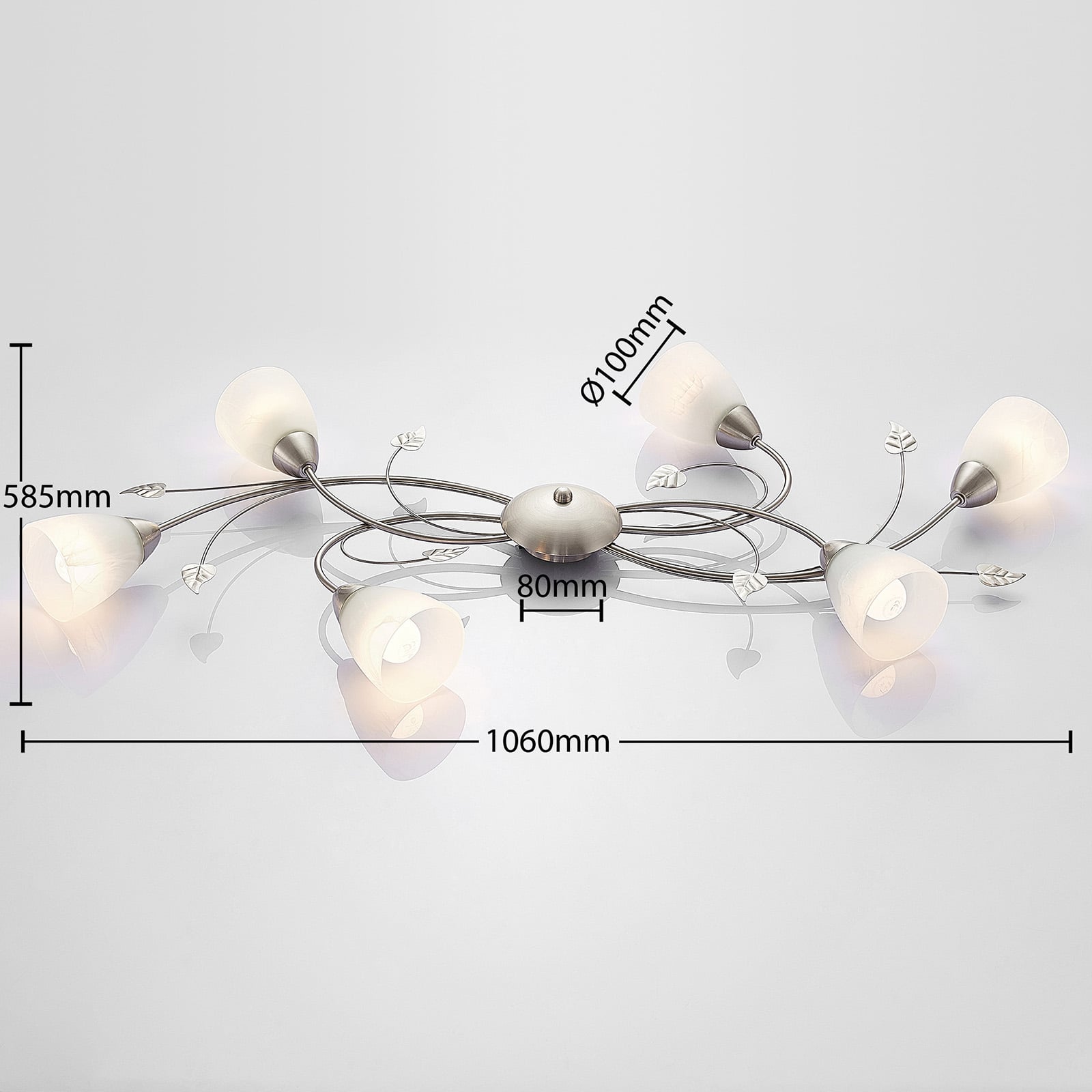 Lindby Deckenlampe Yannie LED Leuchte 6-flg dimmbar nickel weiß 106x58,5cm - 4251096565355