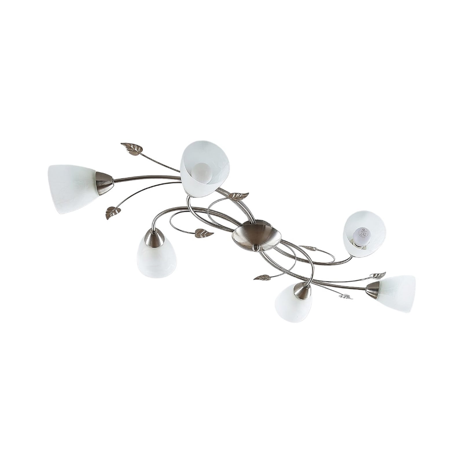 Lindby Deckenlampe Yannie LED Leuchte 6-flg dimmbar nickel weiß 106x58,5cm - 4251096565355