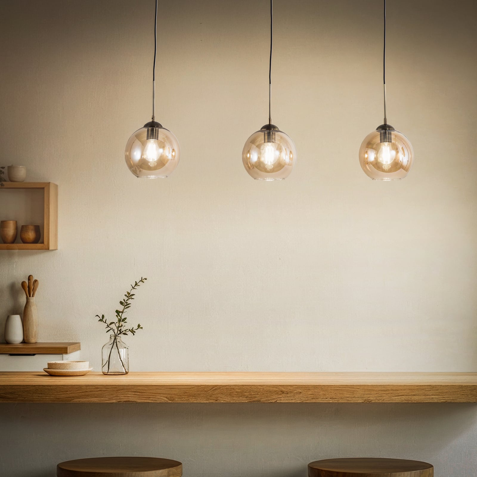 Lindby Pendelleuchte Hängeleuchte Sofian LED Lampe 3-flammig amber 100cm Glas - 4251096565447