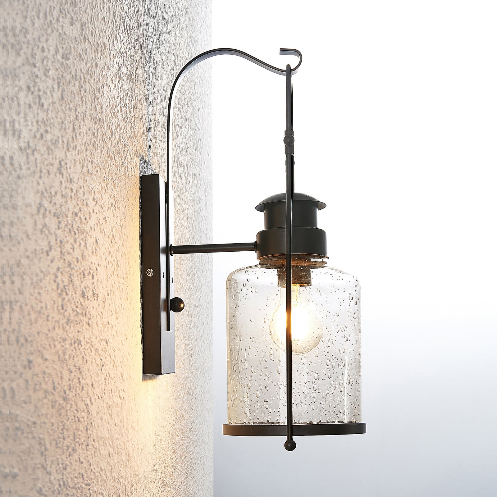 Lindby Wandleuchte Rozalie LED Wandlampe Lampe dimmbar schwarz 44cm Metall Glas - 4251096572230