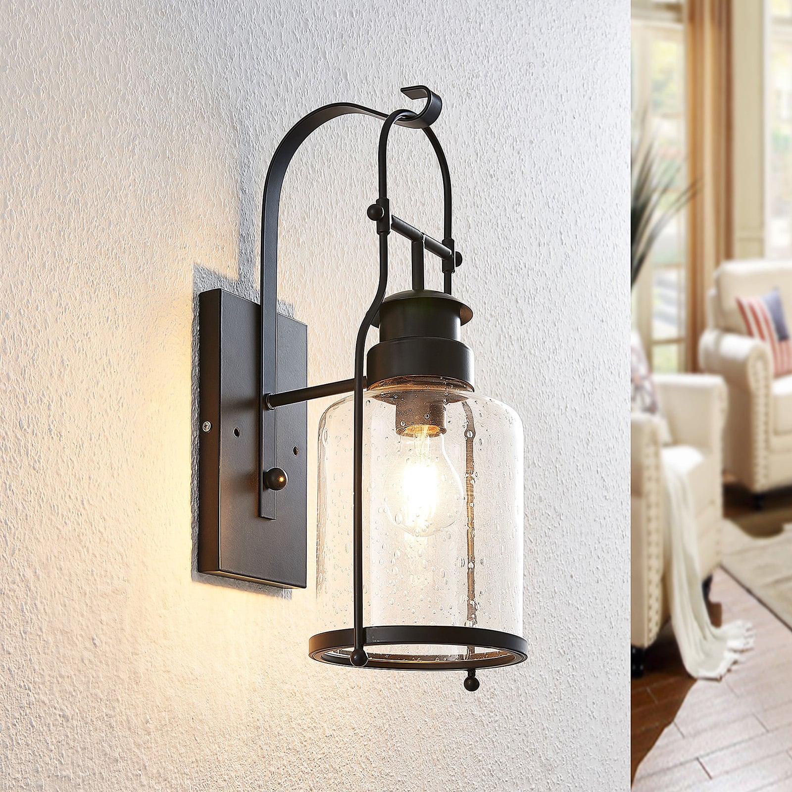 Lindby Wandleuchte Rozalie LED Wandlampe Lampe dimmbar schwarz 44cm Metall Glas - 4251096572230
