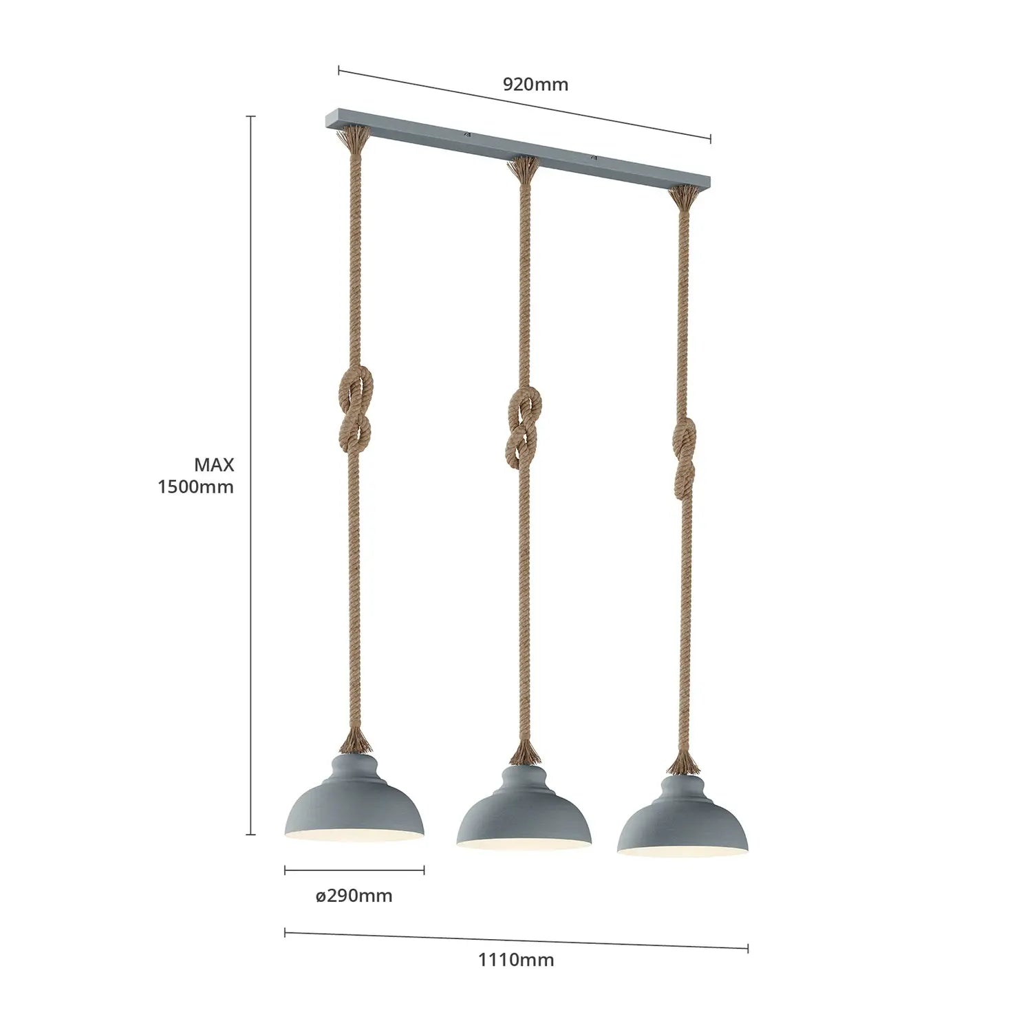 B-Ware Lindby Hängeleuchte Pendelleuchte Chaby Metall Seil Hellgrau 111 Cm 3 Flammig - 96249429624942