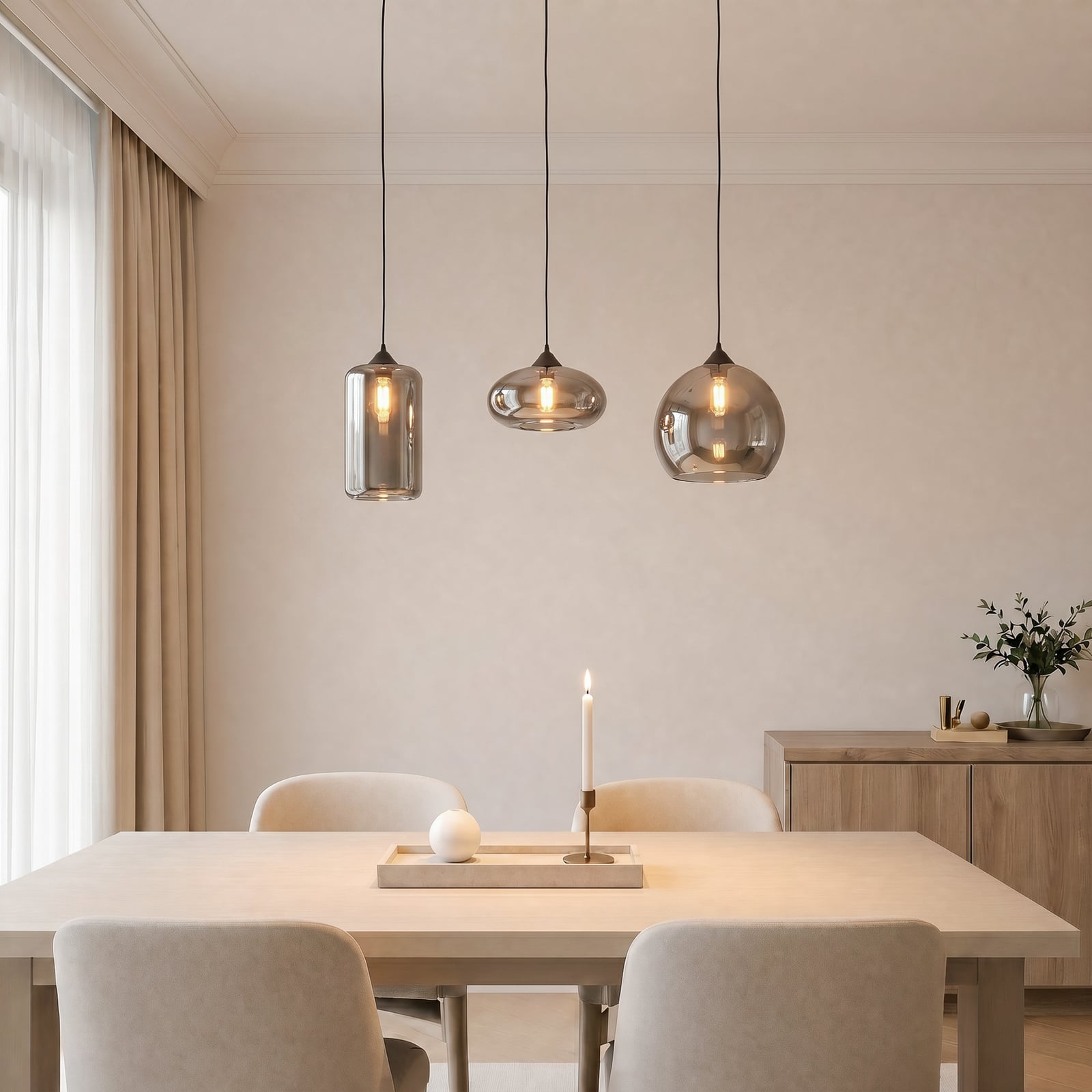 Lindby Pendelleuchte Hängeleuchte Marla LED Lampe 3-flg. dimmbar rauchgrau 102cm - 4251096569766