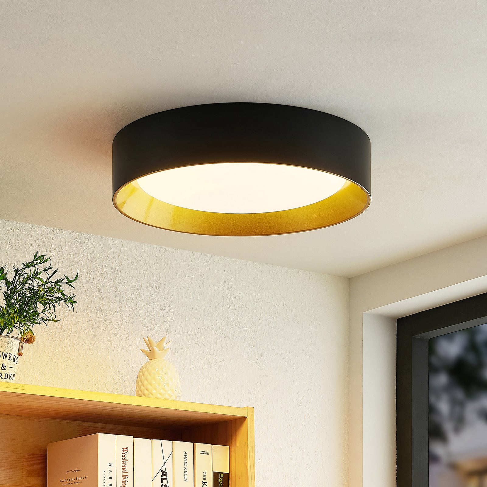Lindby Deckenleuchte Kambia LED Lampe Leuchte schwarz-gold Ø45cm 36W warmweiß - 4251911702668