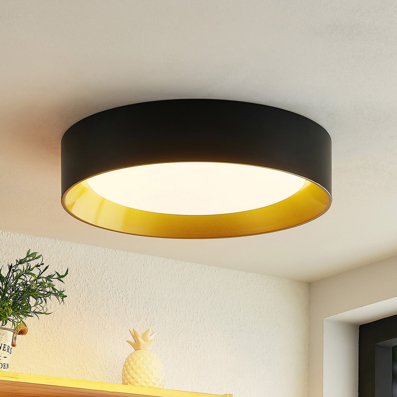 Lindby Deckenleuchte Kambia LED Lampe Leuchte schwarz-gold Ø45cm 36W warmweiß - 4251911702668