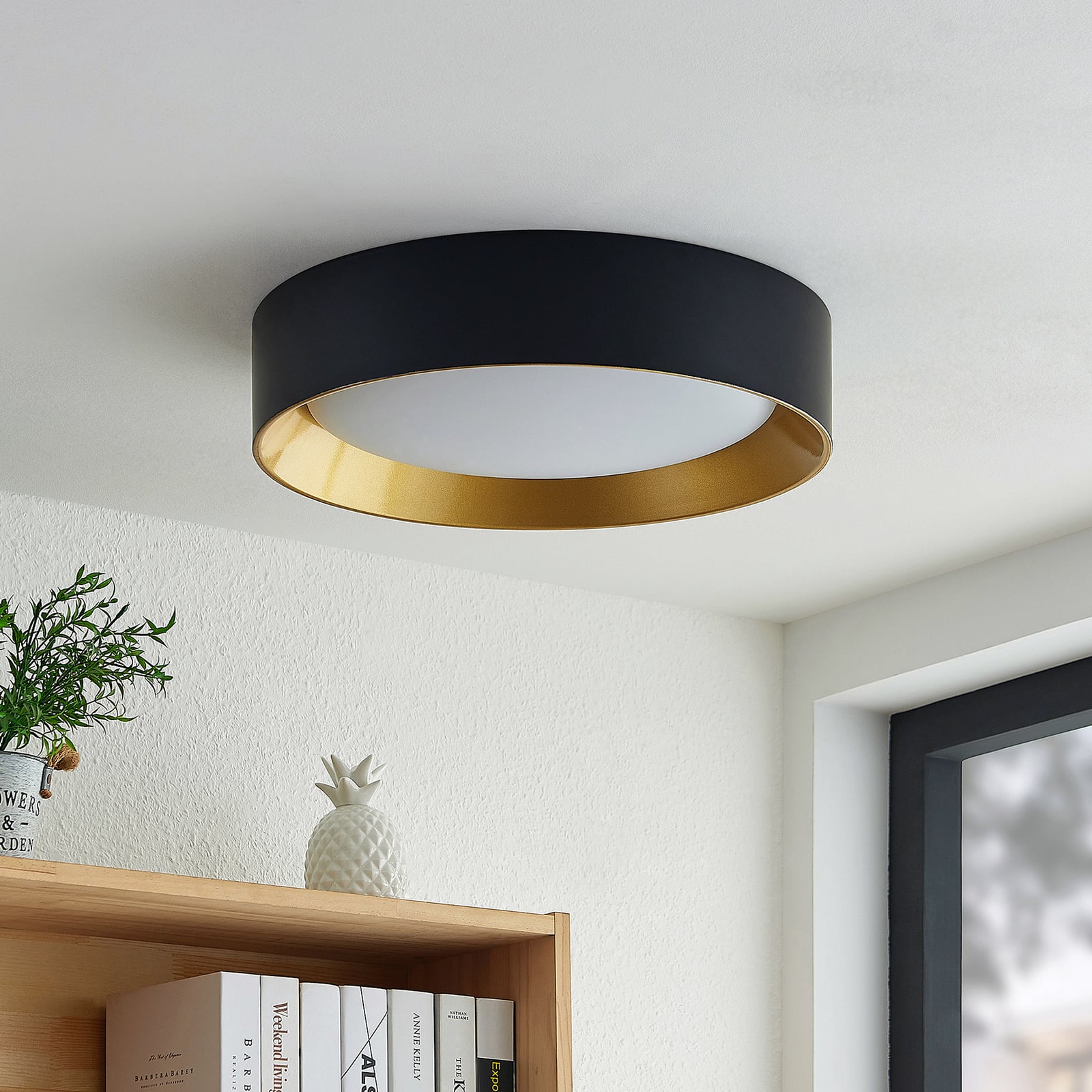 Lindby Deckenleuchte Kambia LED Lampe Leuchte schwarz-gold Ø45cm 36W warmweiß - 4251911702668