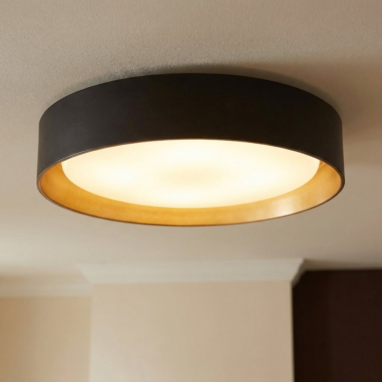 Lindby Deckenleuchte Kambia LED Lampe Leuchte schwarz gold Ø55cm 48W warmweiß - 4251911702675