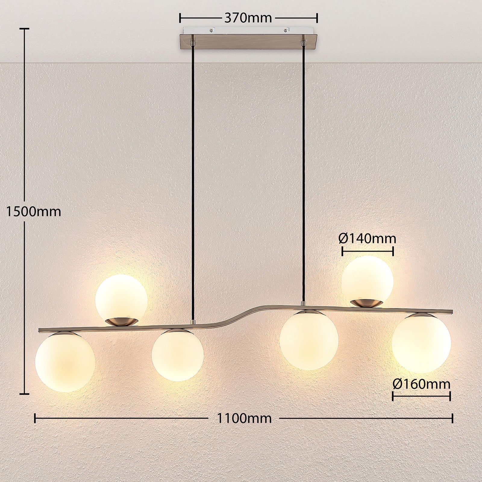 Lindby Hängelampe Hängeleuchte Avalyn LED Pendelleuchte dimmbar nickel 110x16cm - 4251096572858