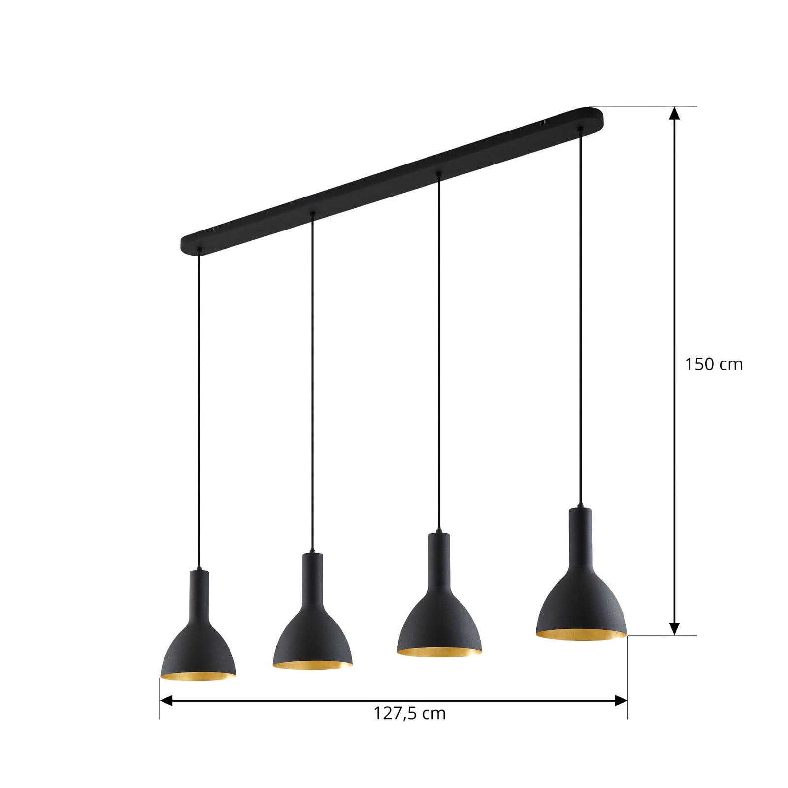 Arcchio Hängelampe Cosmina 4-flammig LED Pendelleuchte schwarz gold 120cm - 4251096578010