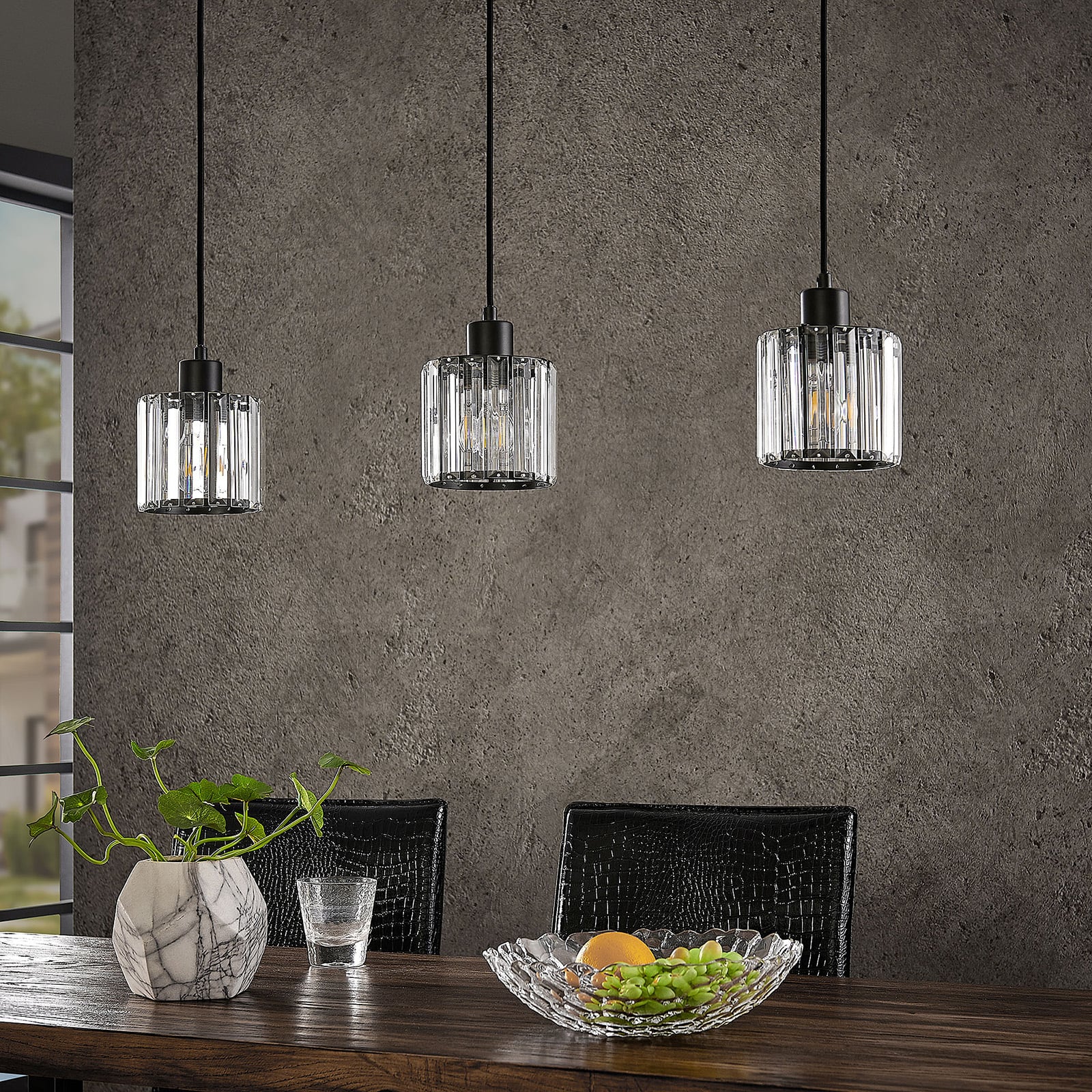 Lindby Hängeleuchte Vella LED Pendelleuchte Lampe 3-flg transparent 83cm schwarz - 4251096581195