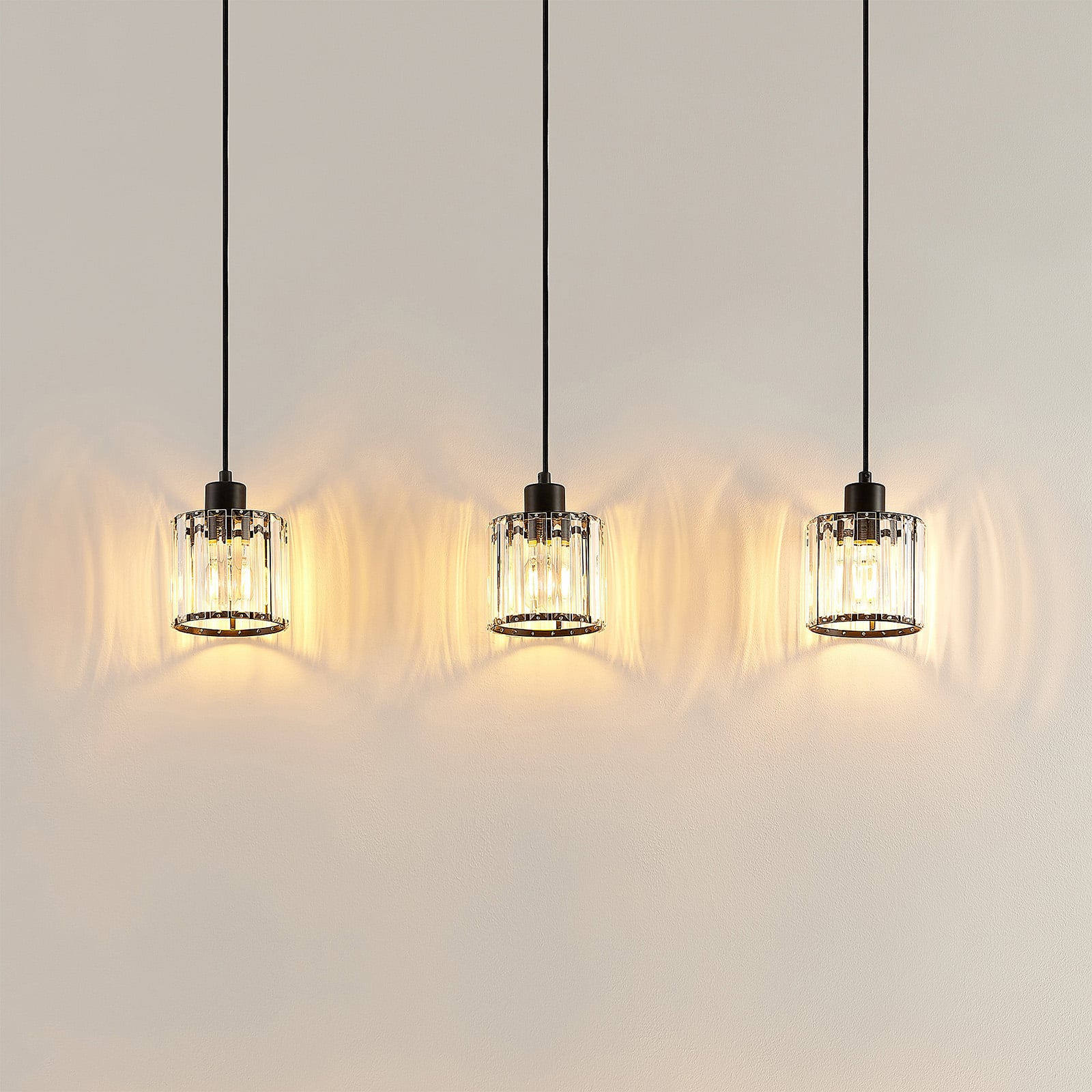 Lindby Hängeleuchte Vella LED Pendelleuchte Lampe 3-flg transparent 83cm schwarz - 4251096581195