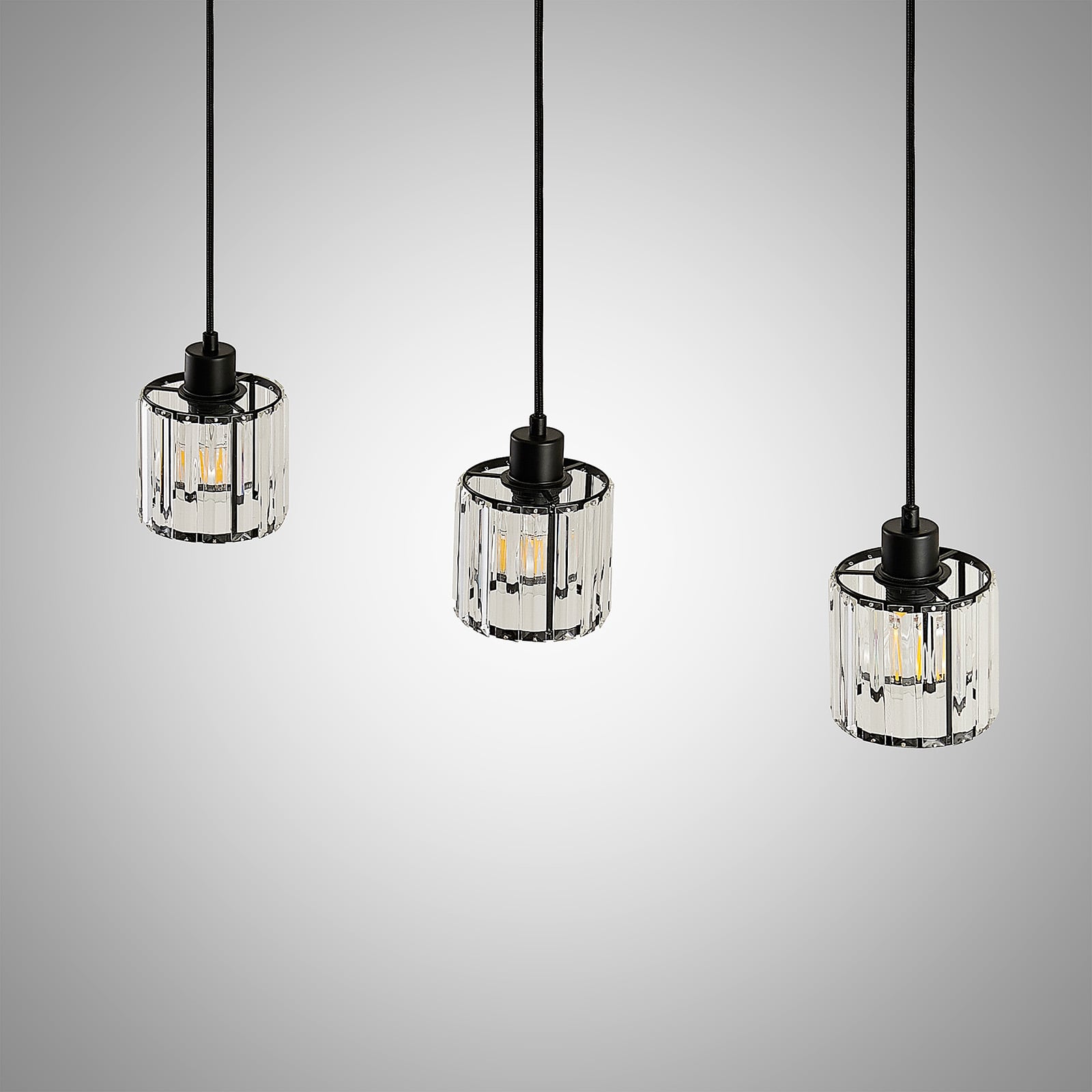 Lindby Hängeleuchte Vella LED Pendelleuchte Lampe 3-flg transparent 83cm schwarz - 4251096581195