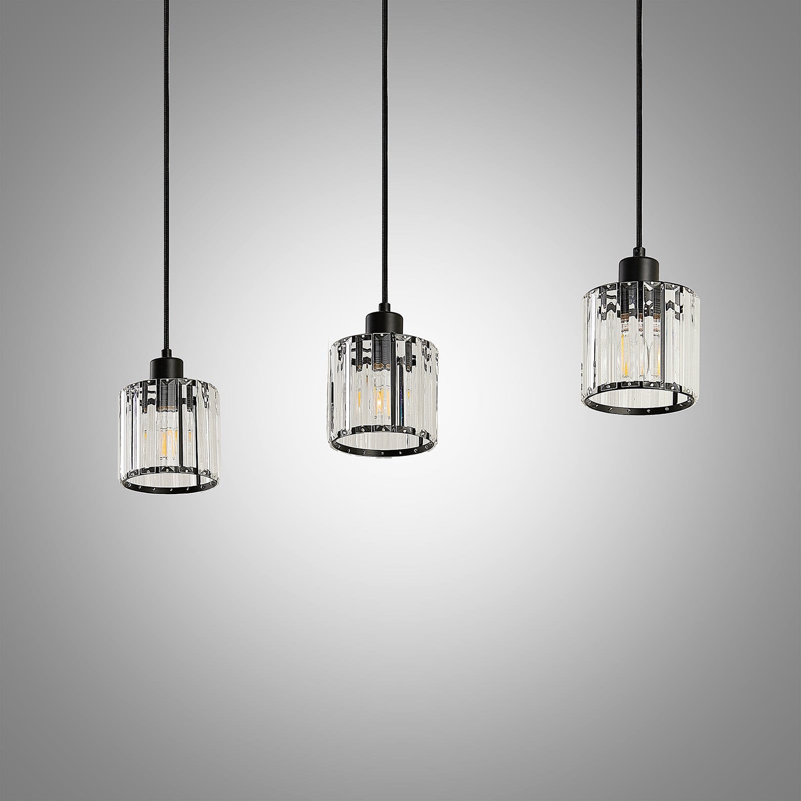 Lindby Hängeleuchte Vella LED Pendelleuchte Lampe 3-flg transparent 83cm schwarz - 4251096581195