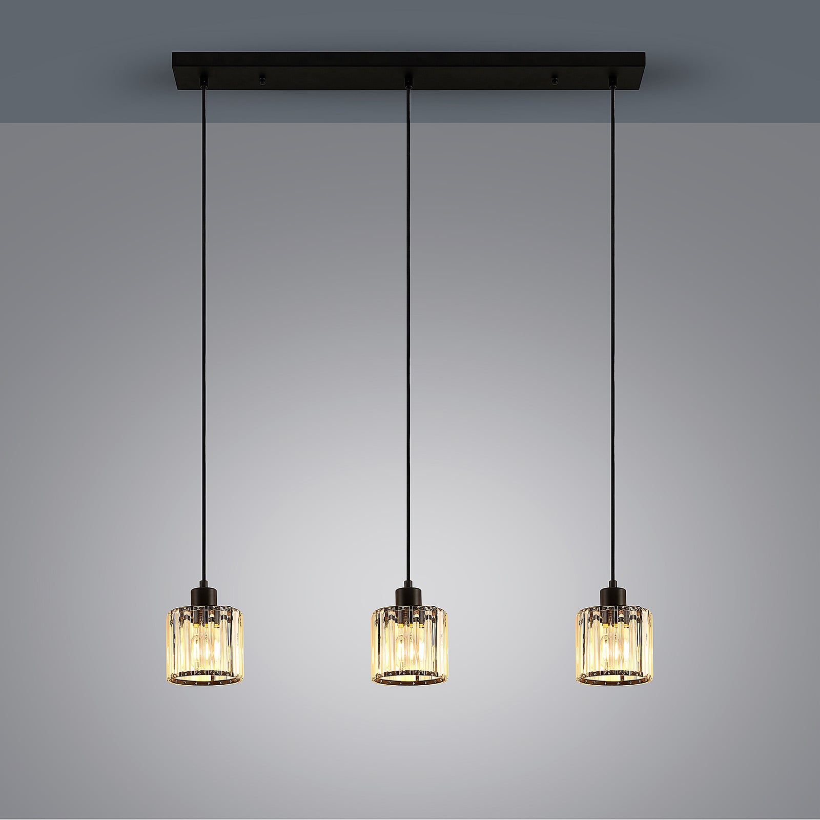 Lindby Hängeleuchte Vella LED Pendelleuchte Lampe 3-flg transparent 83cm schwarz - 4251096581195