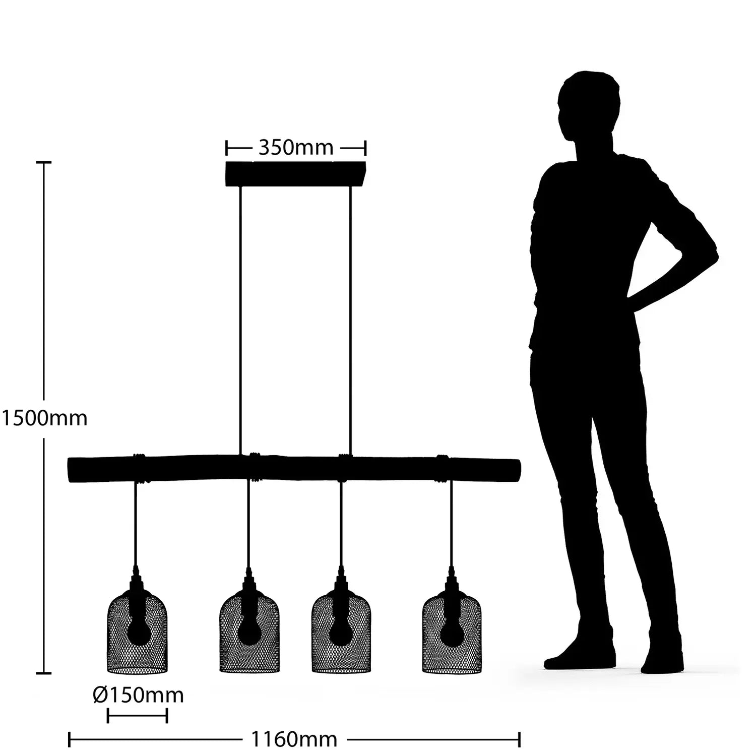 B-Ware Lindby Hängeleuchte Pendelleuchte Elrond Schwarz Holz E27 Led 4 Flammig 116 Cm - 96262184