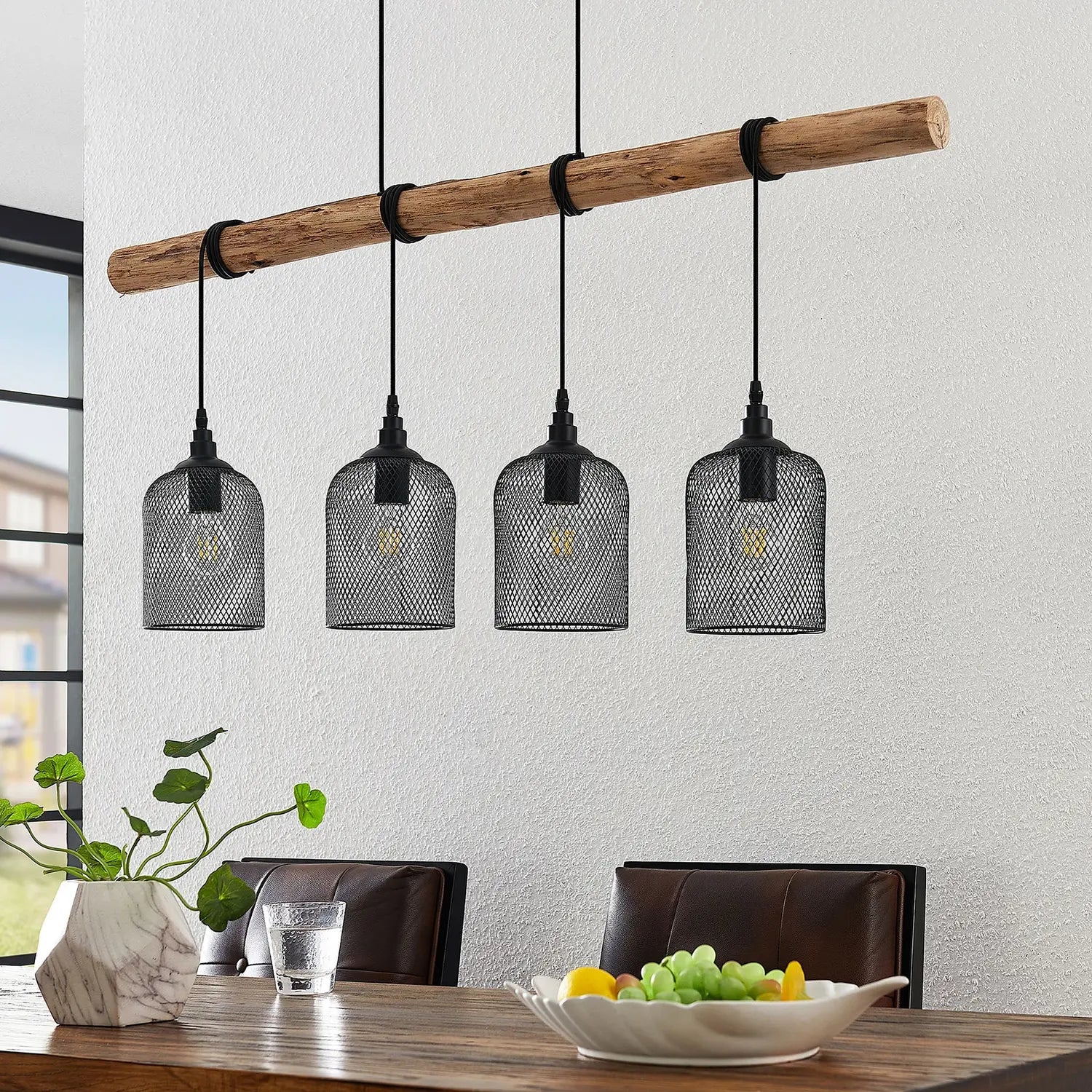 B-Ware Lindby Hängeleuchte Pendelleuchte Elrond Schwarz Holz E27 Led 4 Flammig 116 Cm - 96262184