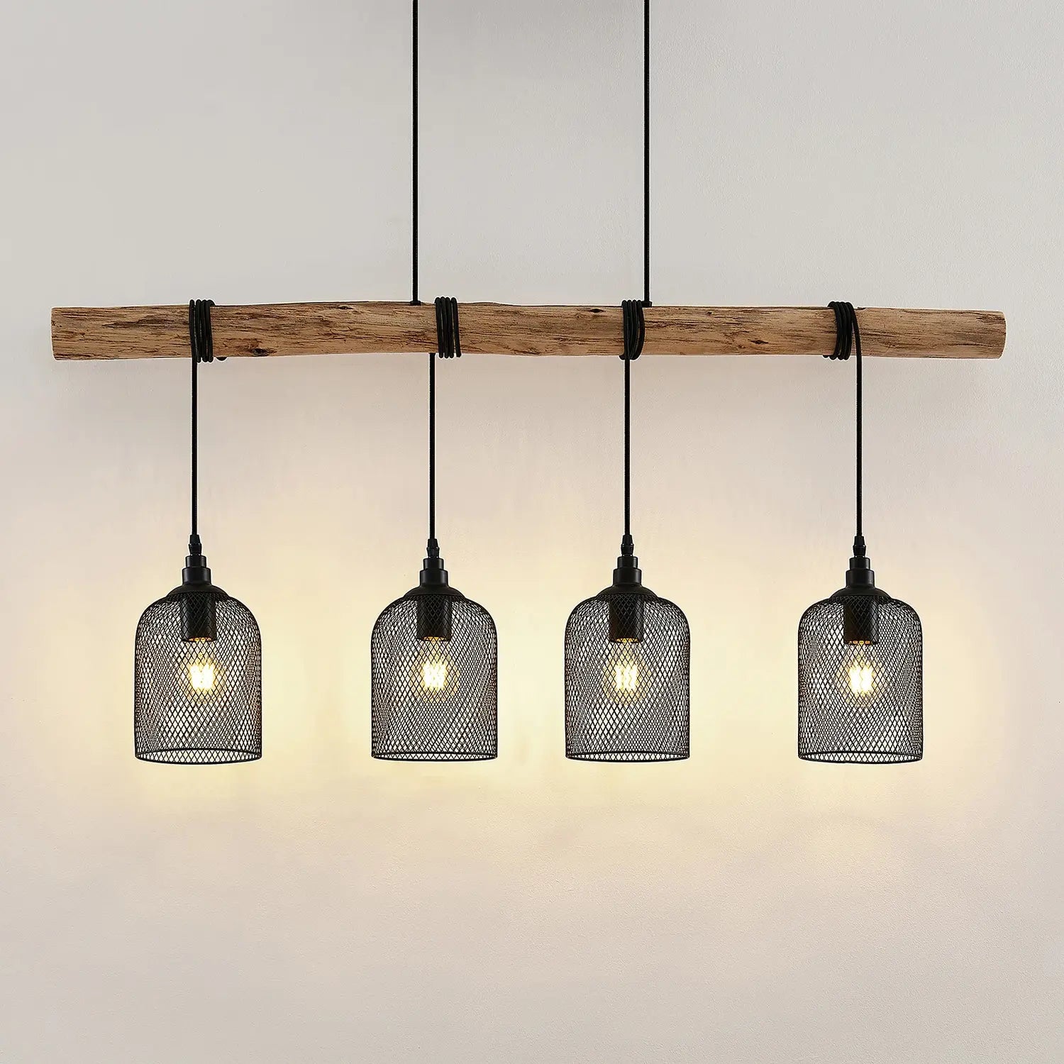 B-Ware Lindby Hängeleuchte Pendelleuchte Elrond Schwarz Holz E27 Led 4 Flammig 116 Cm - 96262184