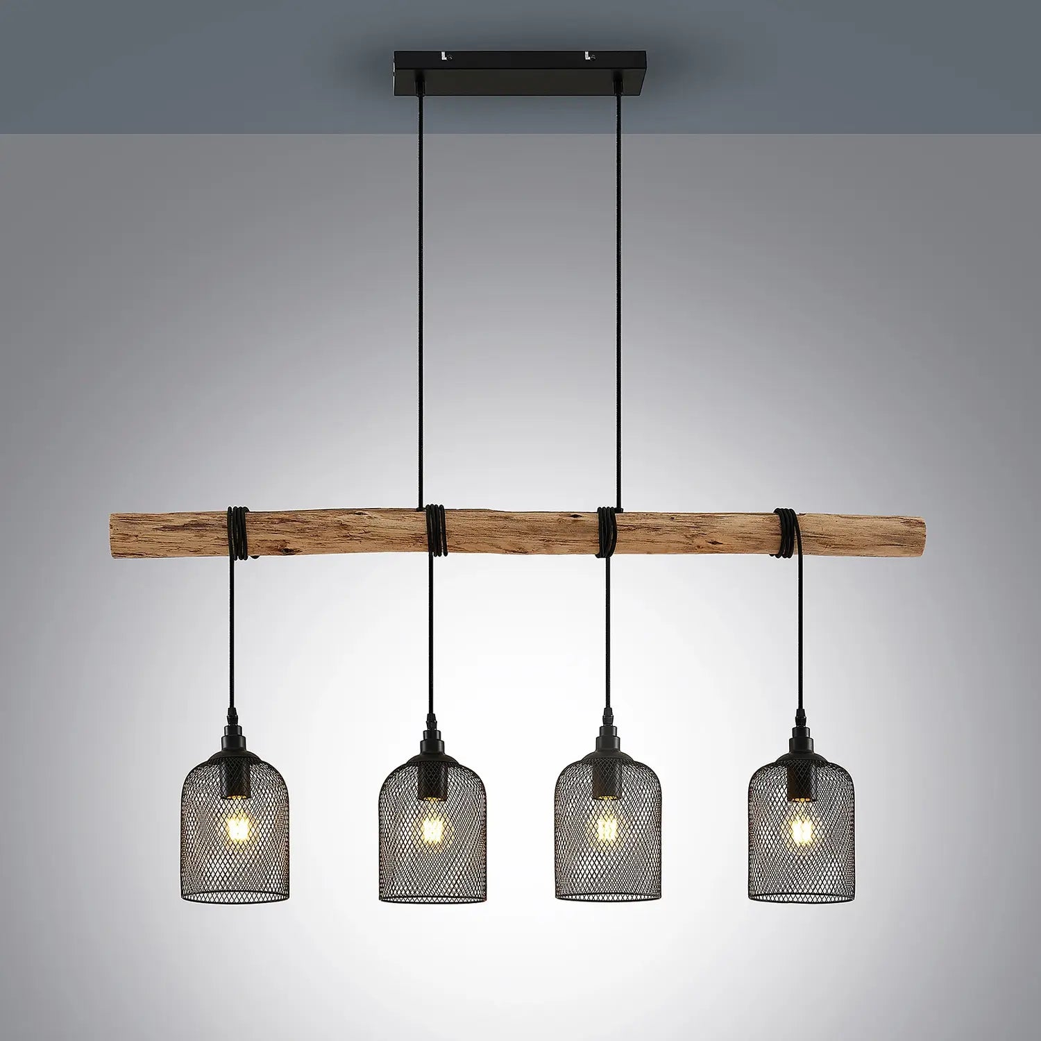 B-Ware Lindby Hängeleuchte Pendelleuchte Elrond Schwarz Holz E27 Led 4 Flammig 116 Cm - 96262184