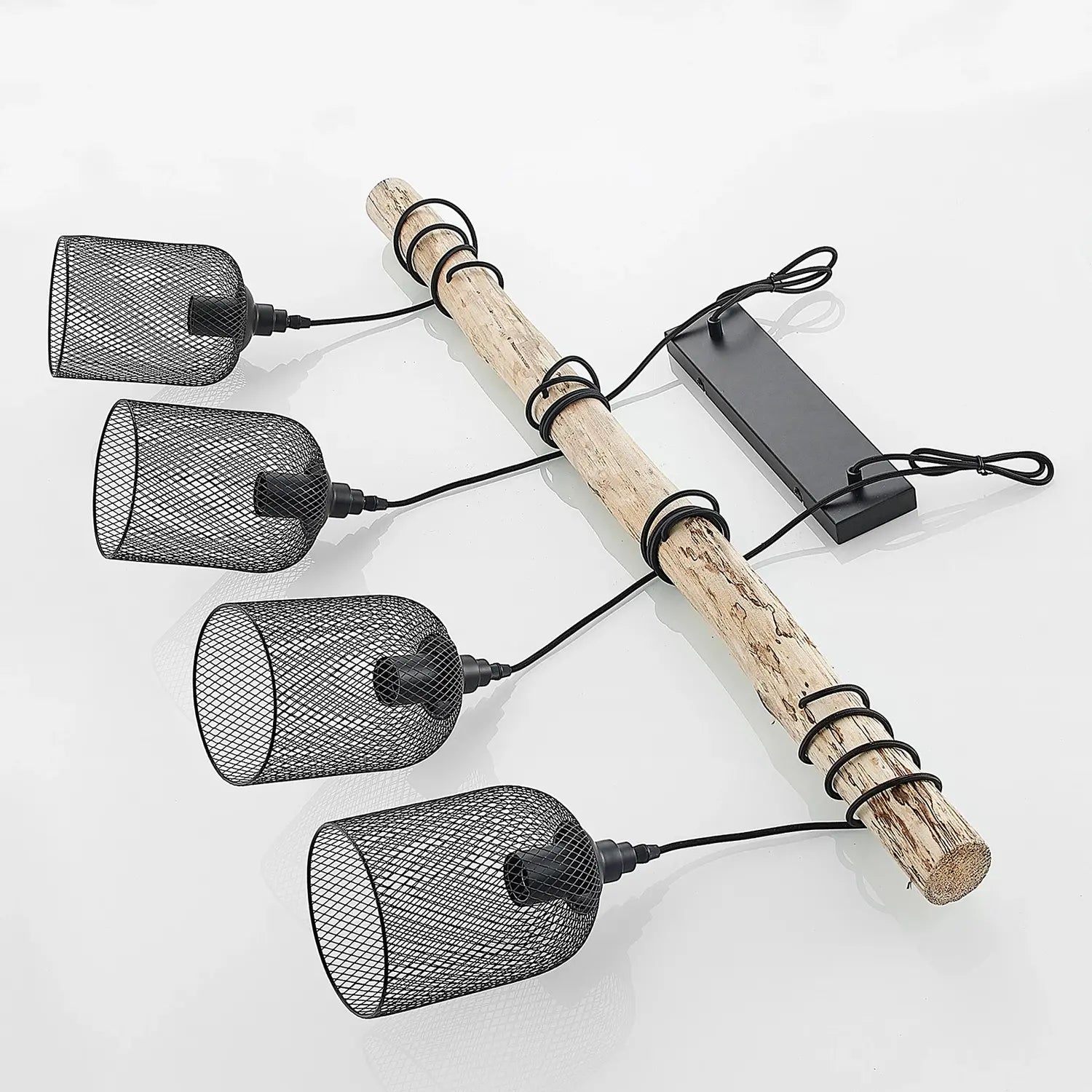 B-Ware Lindby Hängeleuchte Pendelleuchte Elrond Schwarz Holz E27 Led 4 Flammig 116 Cm - 96262184