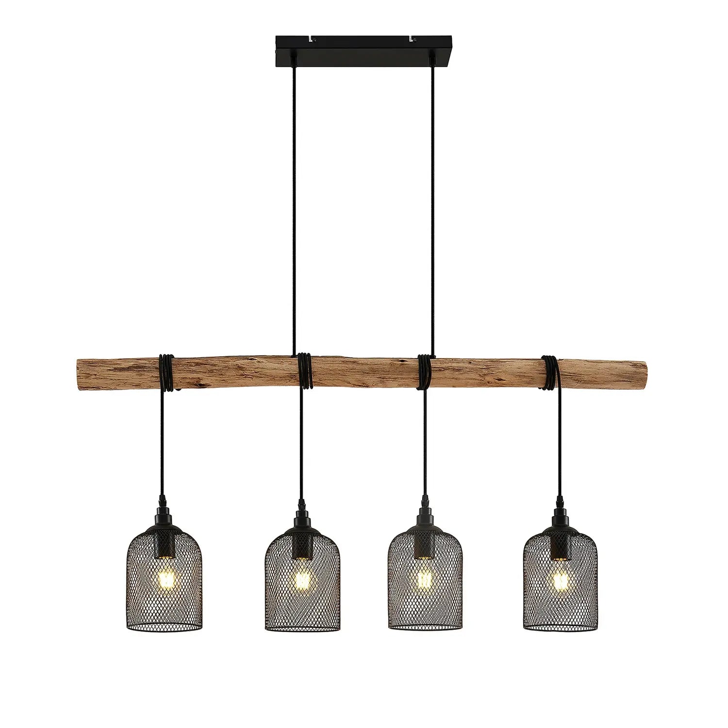 B-Ware Lindby Hängeleuchte Pendelleuchte Elrond Schwarz Holz E27 Led 4 Flammig 116 Cm - 96262184