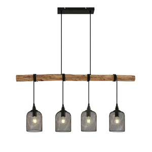 B-Ware Lindby Hängeleuchte Pendelleuchte Elrond Schwarz Holz E27 Led 4 Flammig 116 Cm