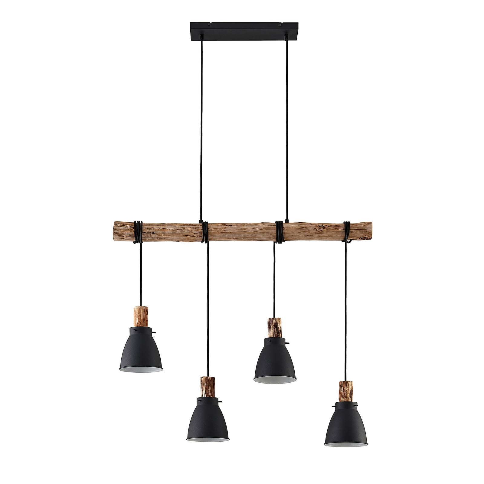 Lindby Hängeleuchte Trebale LED Pendelleuchte dimmbar schwarz Holz 4-flammig - 4251096584059