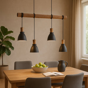 B-Ware Lindby Hängeleuchte Trebale LED Pendelleuchte dimmbar schwarz Holz 4-flammig