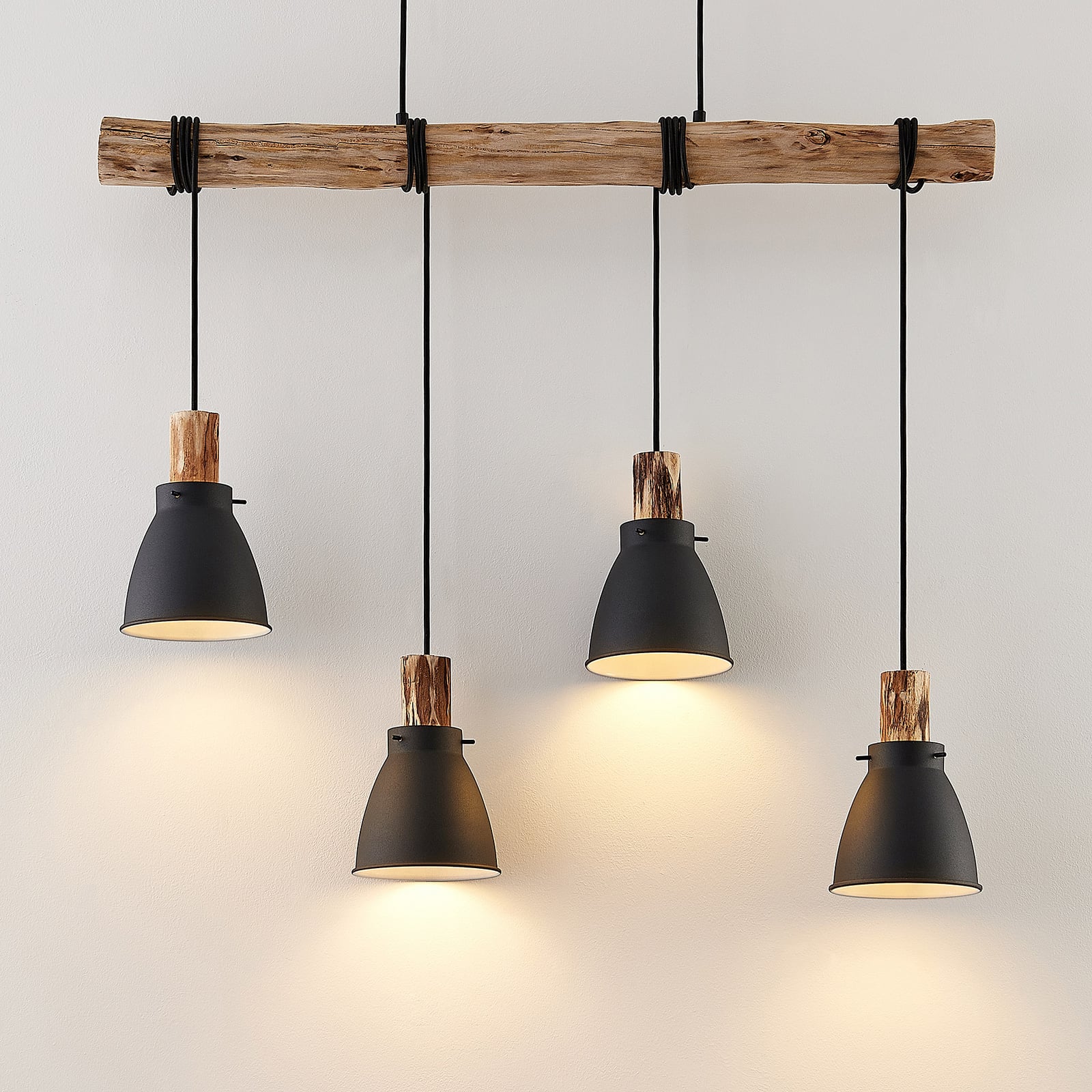 Lindby Hängeleuchte Trebale LED Pendelleuchte dimmbar schwarz Holz 4-flammig - 4251096584059