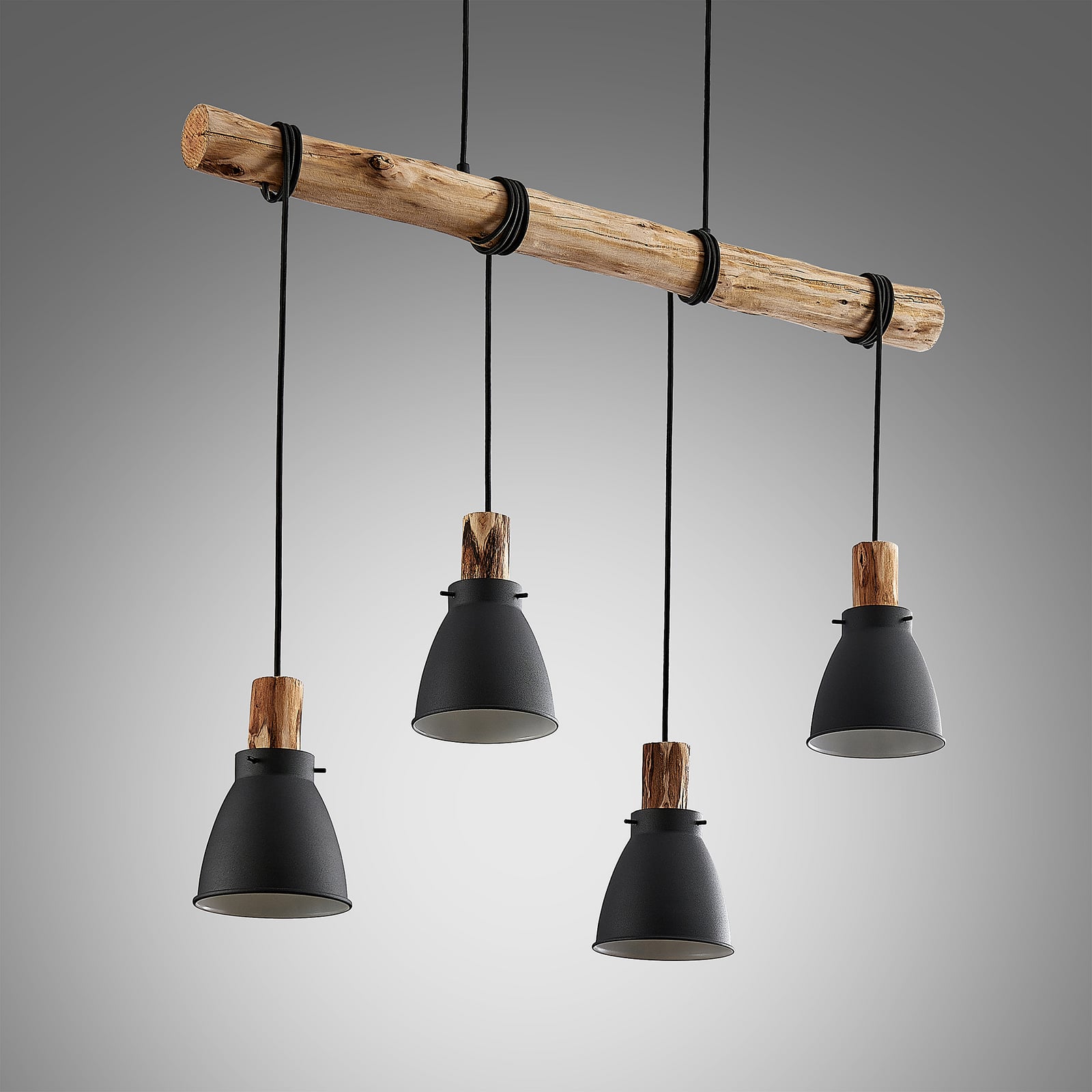 Lindby Hängeleuchte Trebale LED Pendelleuchte dimmbar schwarz Holz 4-flammig - 4251096584059