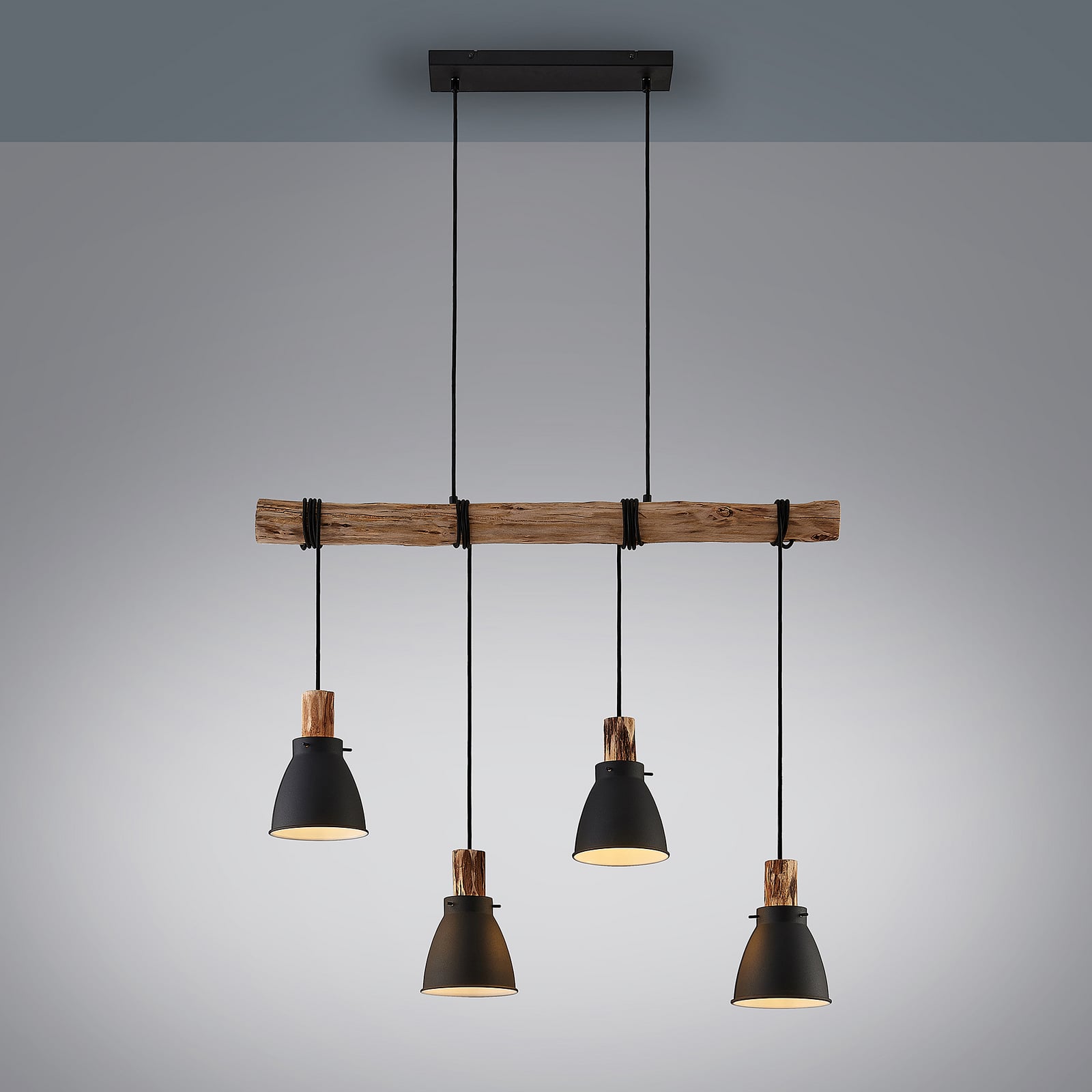 Lindby Hängeleuchte Trebale LED Pendelleuchte dimmbar schwarz Holz 4-flammig - 4251096584059