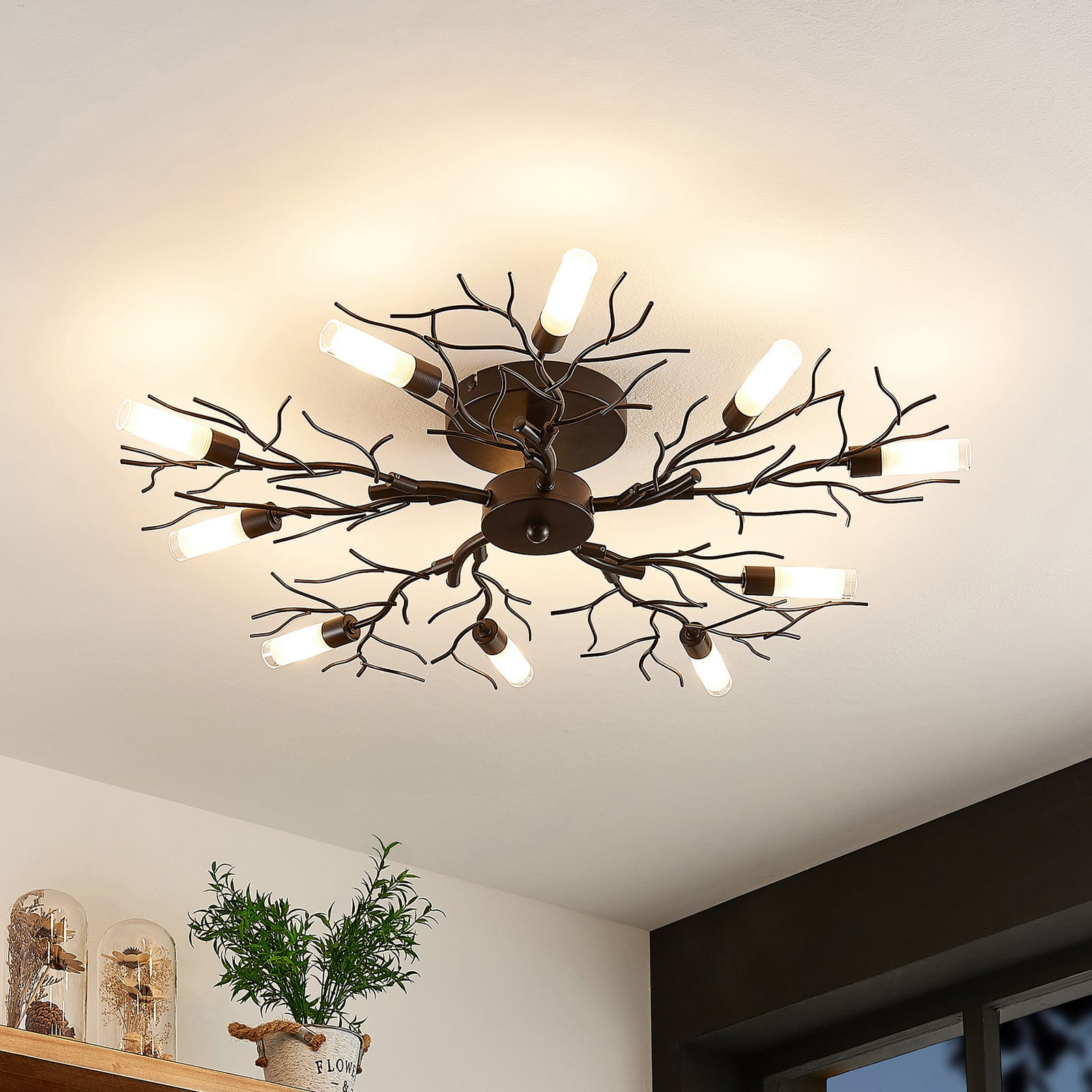 Lindby Deckenleuchte Bigna LED Lampe 10-flammig dimmbar dunkelbraun Ø 68 cm G9 - 4251096599732