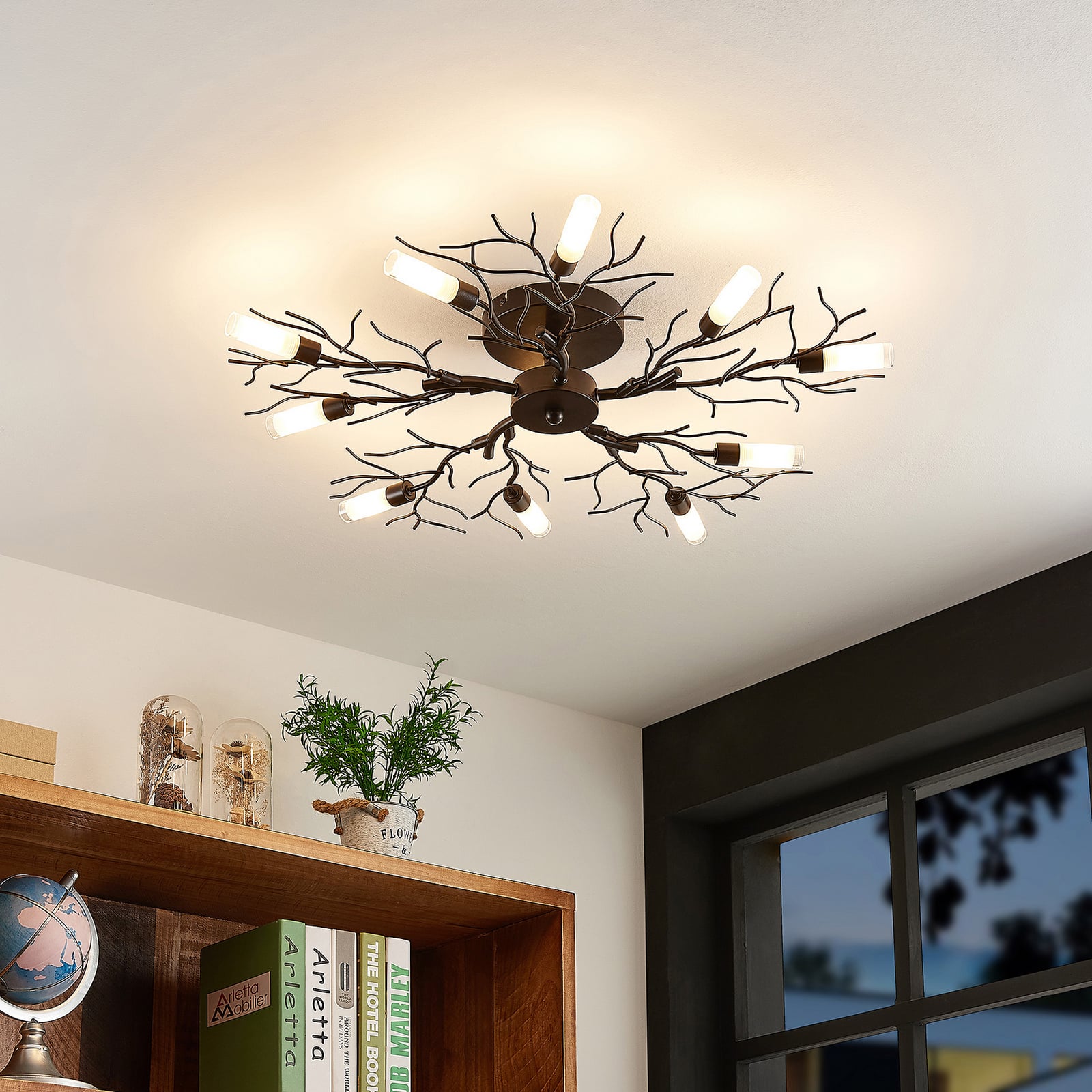 Lindby Deckenleuchte Bigna LED Lampe 10-flammig dimmbar dunkelbraun Ø 68 cm G9 - 4251096599732