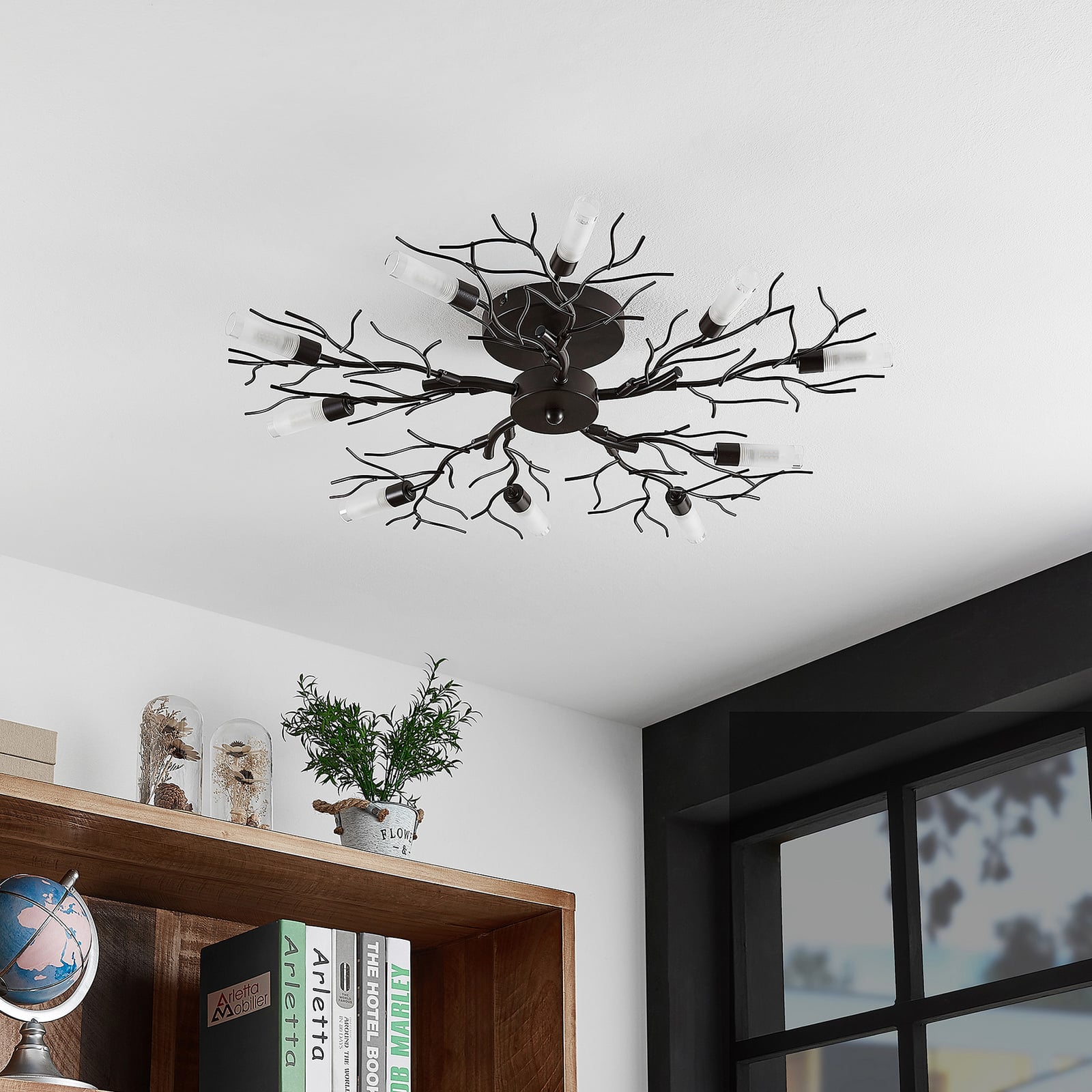 Lindby Deckenleuchte Bigna LED Lampe 10-flammig dimmbar dunkelbraun Ø 68 cm G9 - 4251096599732