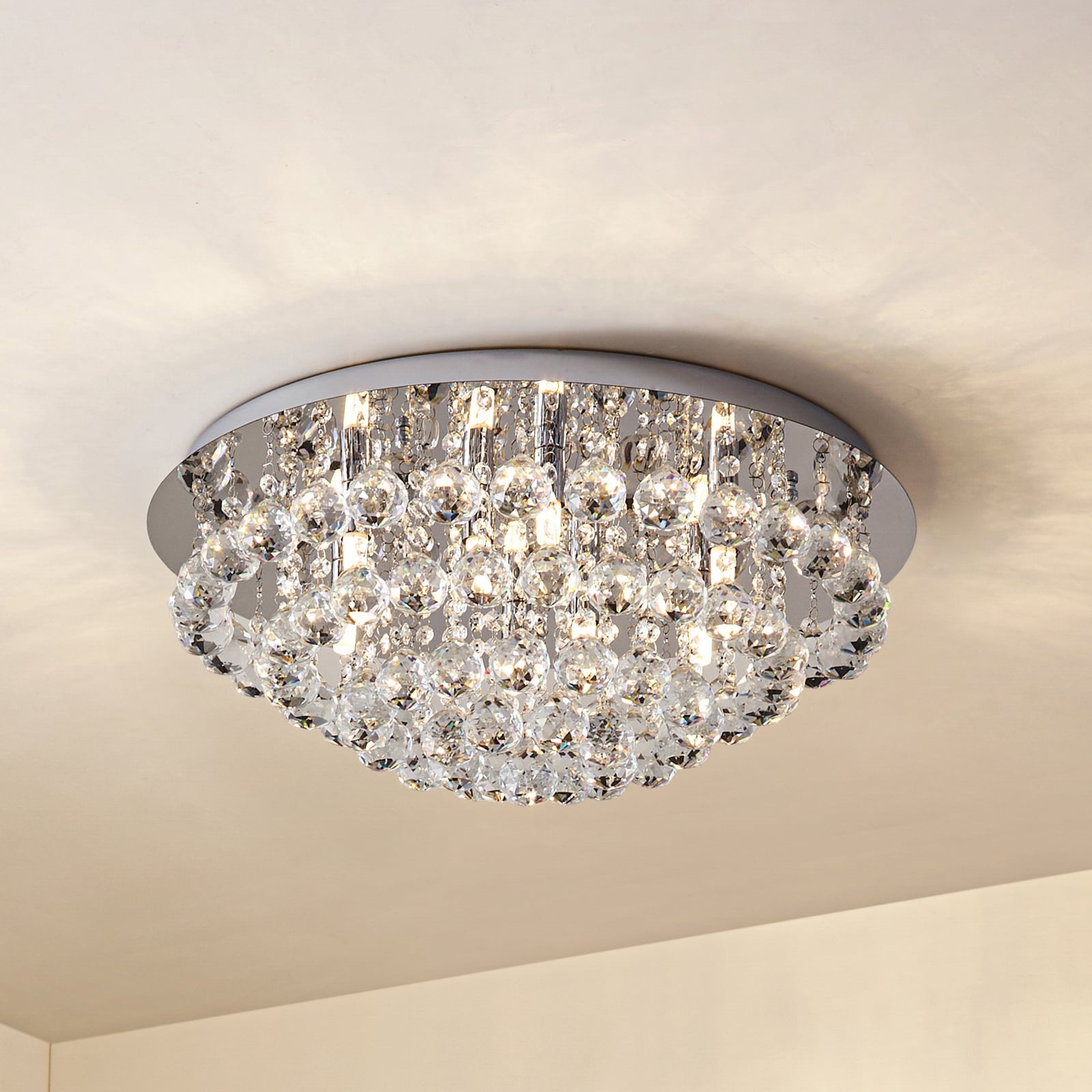 Lindby Deckenleuchte Antonino LED Kristall Deckenlampe dimmbar chrom Ø55cm 8-flg - 4251096590043
