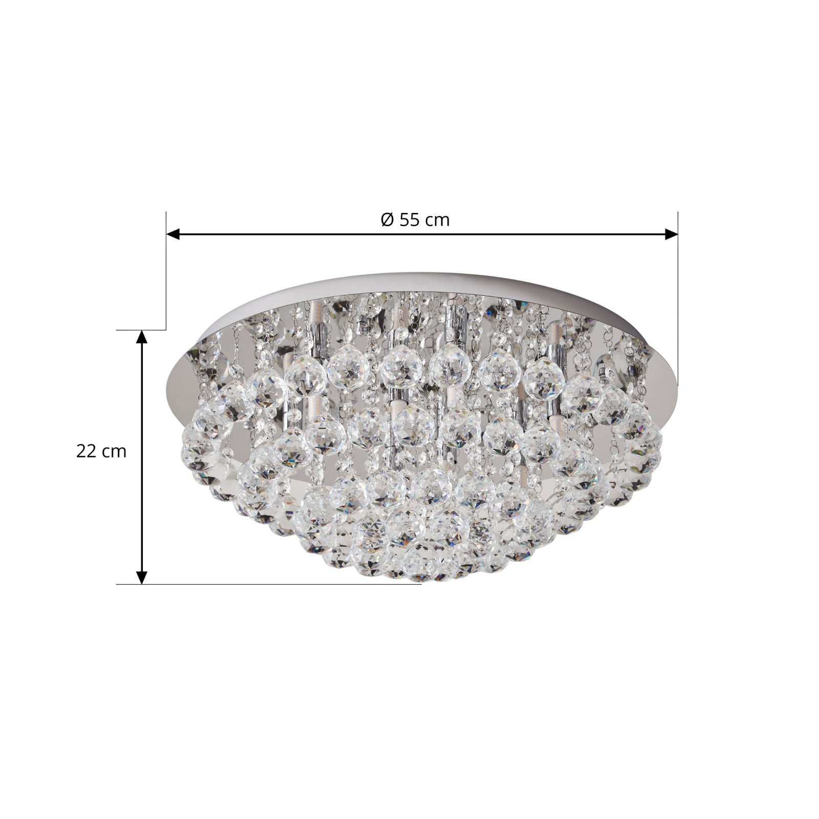 Lindby Deckenleuchte Antonino LED Kristall Deckenlampe dimmbar chrom Ø55cm 8-flg - 4251096590043