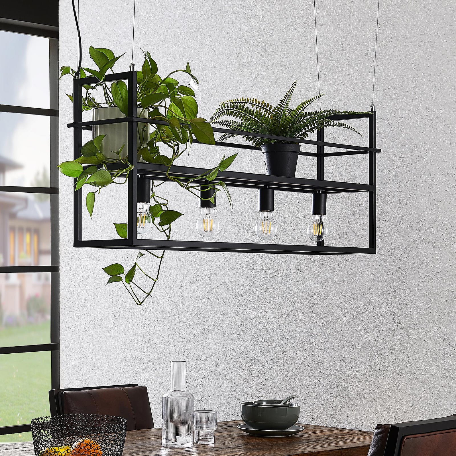 Lindby Hängeleuchte Grisela LED Pendelleuchte Lampe schwarz 4-flammig 120cm - 4251096589641