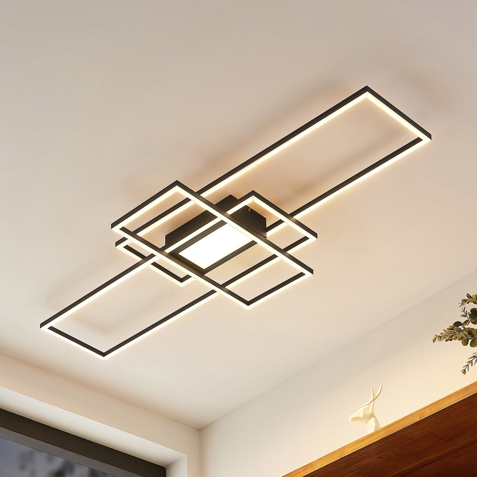 Lindby Deckenlampe Caitlin LED dimmbar anthrazit CCT Fernbedienung 105x42cm - 4251096595581