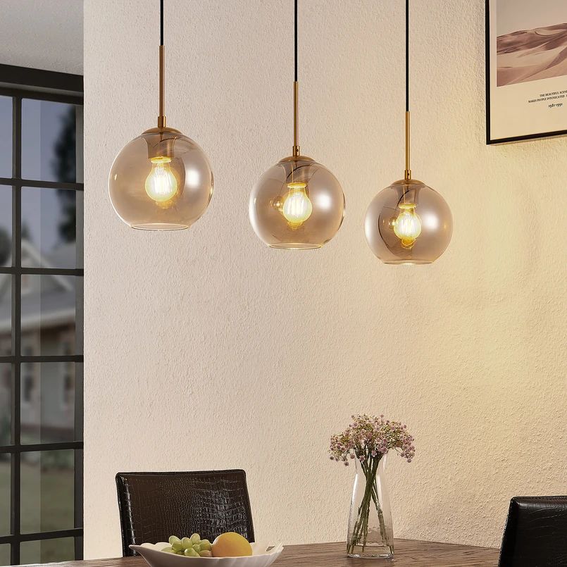 Lindby Hängeleuchte Lampe Hiwana Glasleuchte Rauchgrau 3flammig B-Ware - 9627210