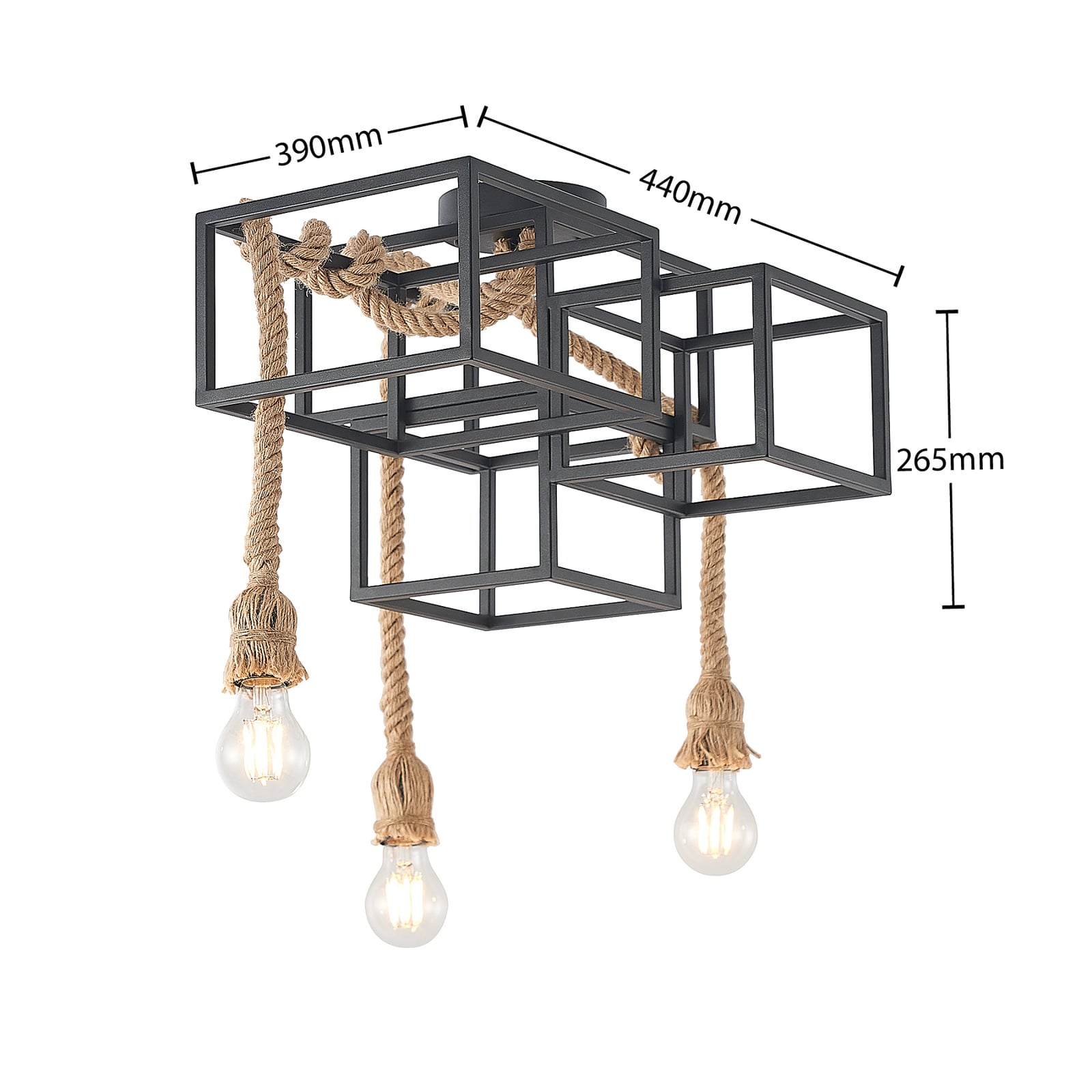 Lucande Deckenleuchte Andrik Hängeleuchte Lampe dimmbar schwarz hellbraun 44cm - 4251911702170