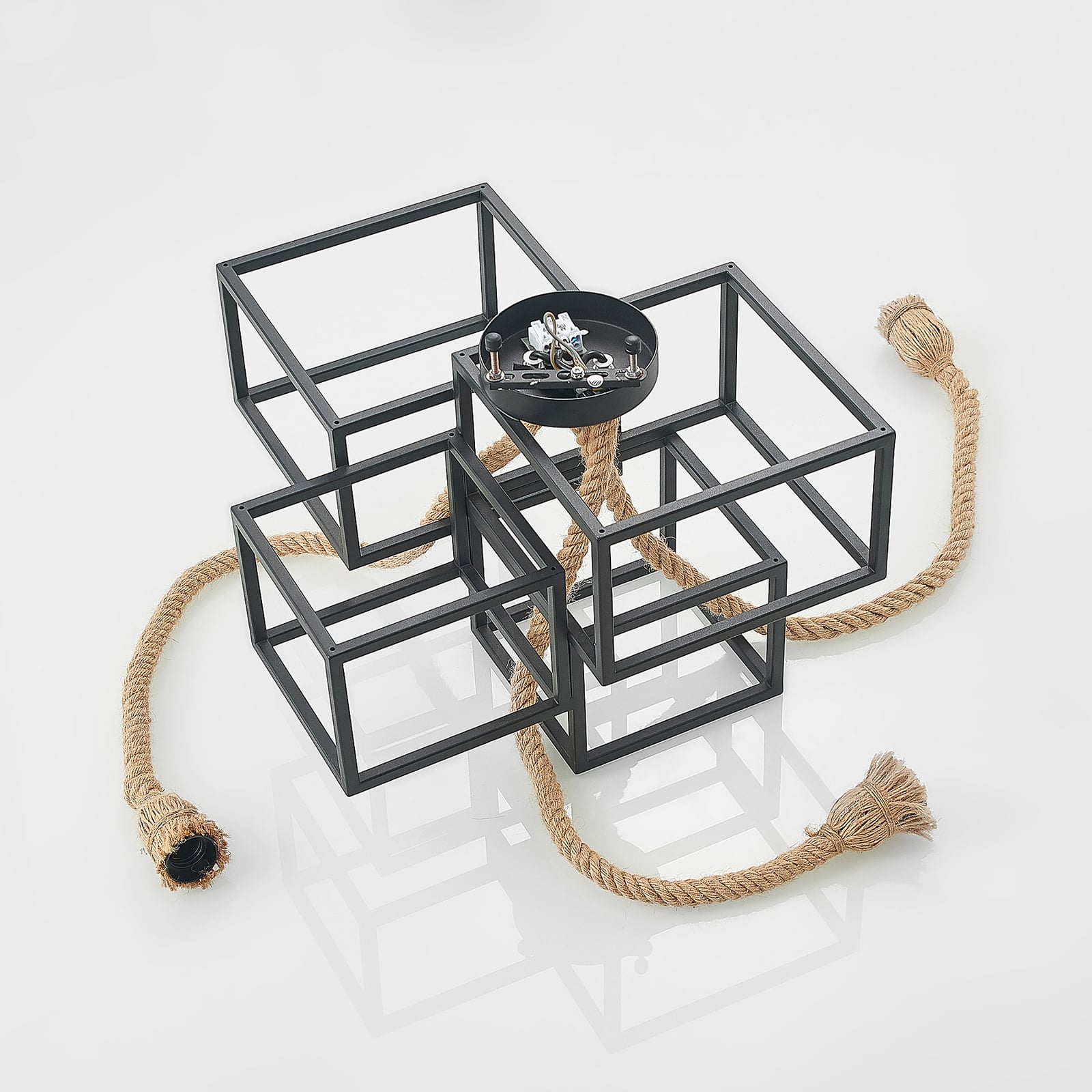 Lucande Deckenleuchte Andrik Hängeleuchte Lampe dimmbar schwarz hellbraun 44cm - 4251911702170