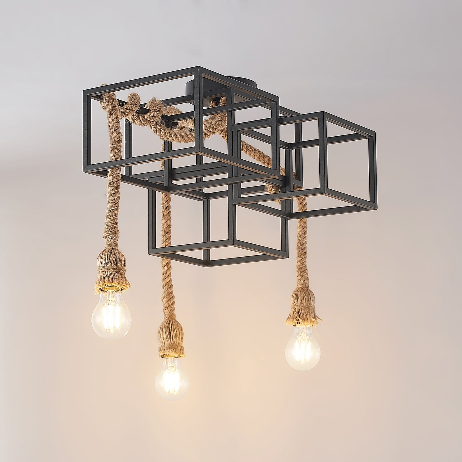 Lucande Deckenleuchte Andrik Hängeleuchte Lampe dimmbar schwarz hellbraun 44cm - 4251911702170