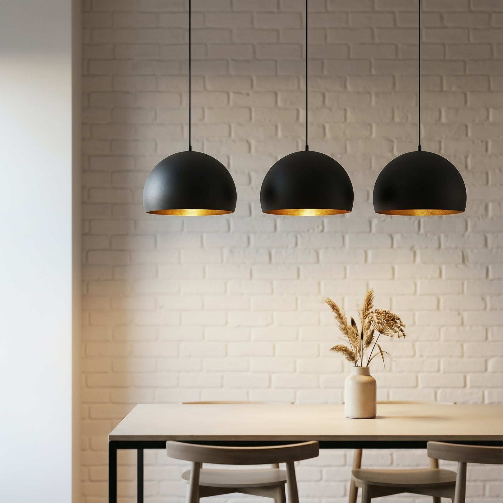 Lindby Pendelleuchte Hängeleuchte Tarjei LED Lampe 3-flammig schwarz-gold 120cm - 4251911703306