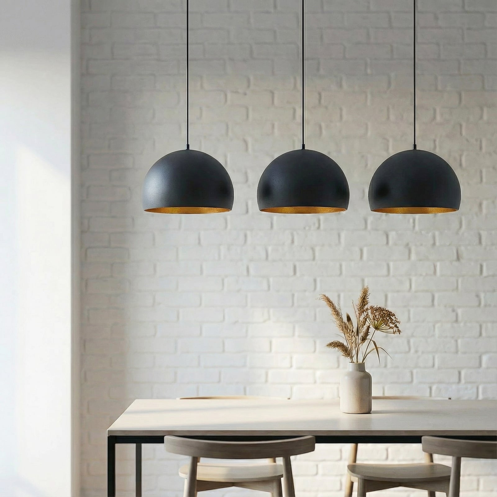 Lindby Pendelleuchte Hängeleuchte Tarjei LED Lampe 3-flammig schwarz-gold 120cm - 4251911703306