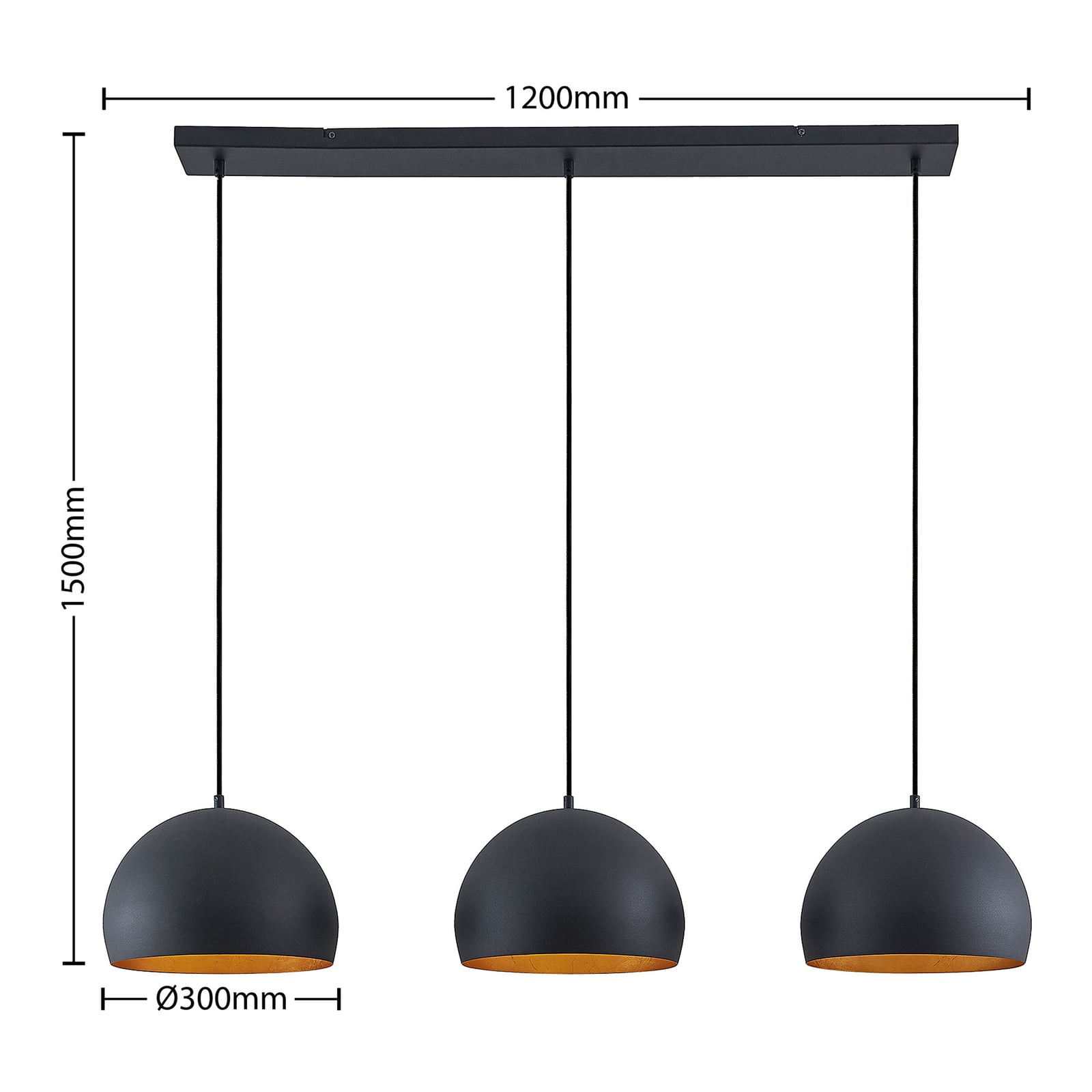 Lindby Pendelleuchte Hängeleuchte Tarjei LED Lampe 3-flammig schwarz-gold 120cm - 4251911703306