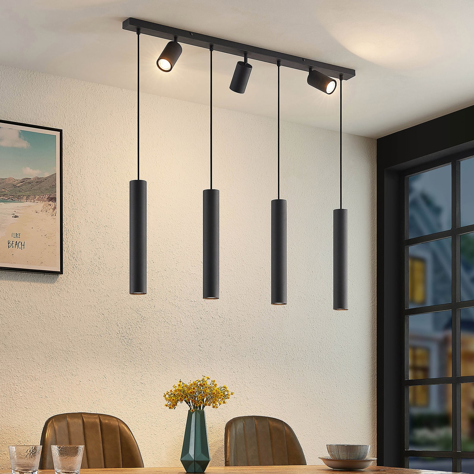 Lindby Hängeleuchte Pendelleuchte Sanad LED 7-flammig schwarz modernes Design - 4251911702897