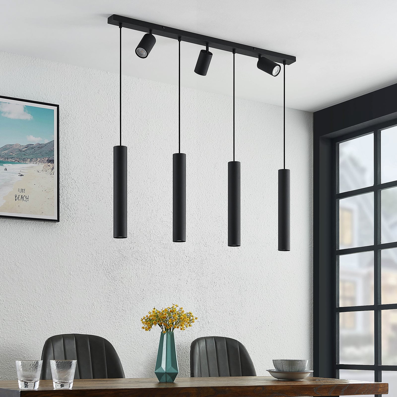 Lindby Hängeleuchte Pendelleuchte Sanad LED 7-flammig schwarz modernes Design - 4251911702897
